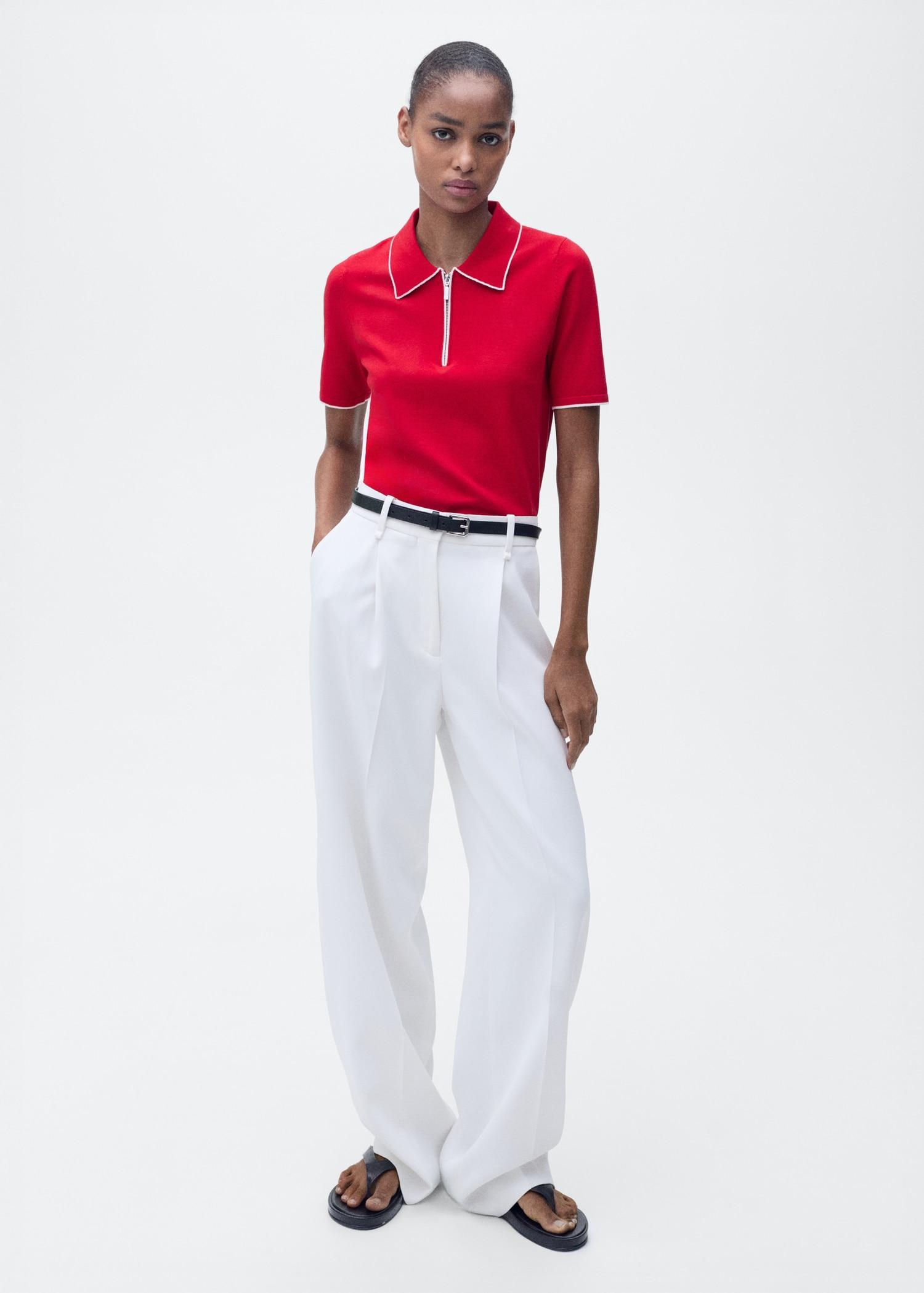 Polo-neck sweater with contrasting trims - Women | MANGO USA Product Image