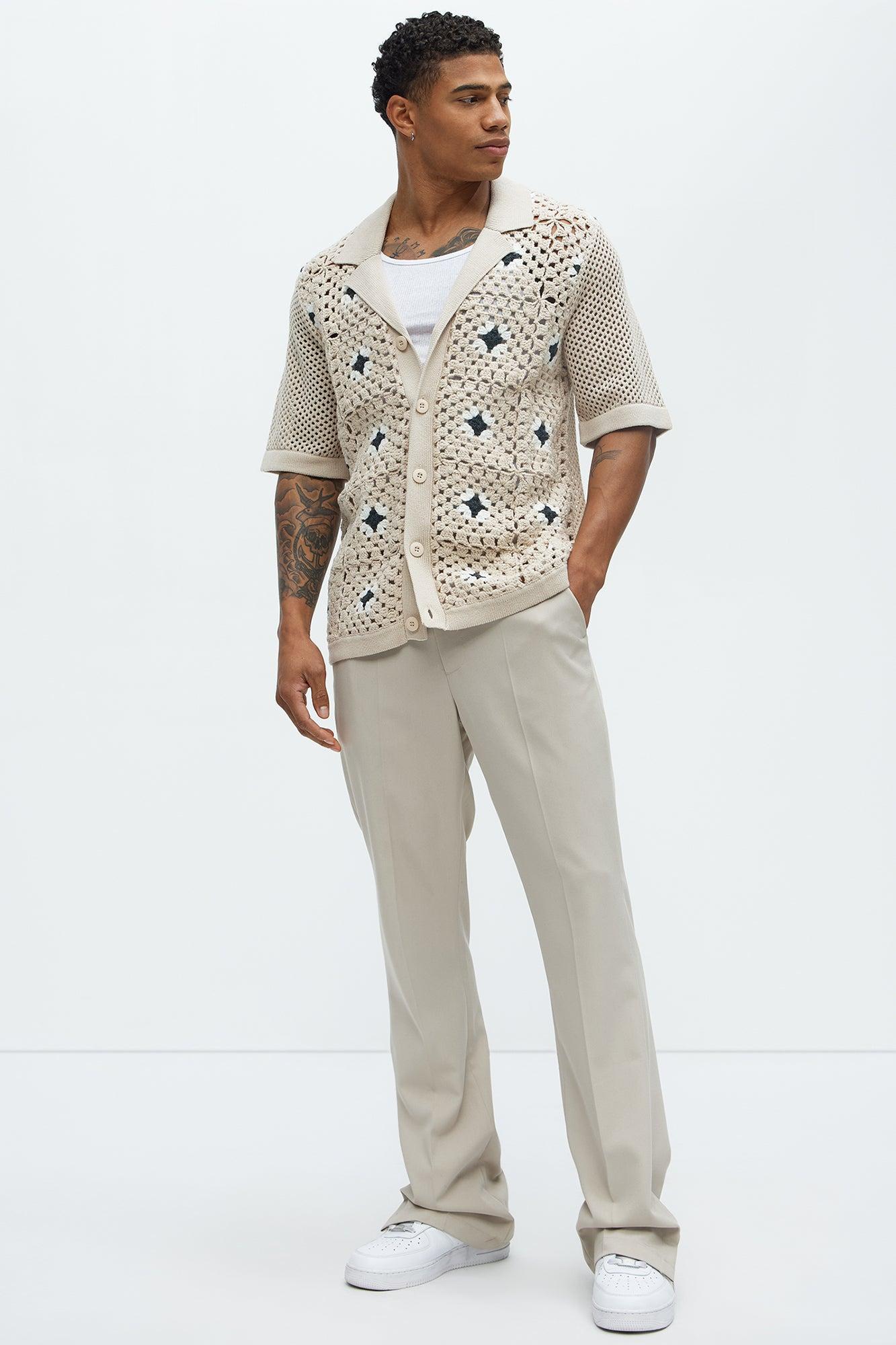 La Quinta Crochet Short Sleeve Cuban Collar Shirt - Tan Product Image