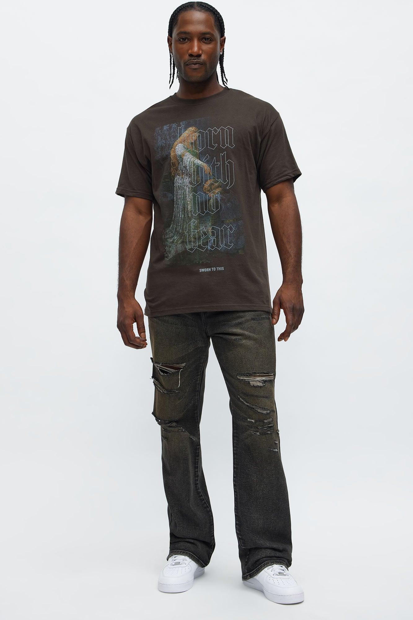 Stacked Slim Flare All Alone Distressed Jeans - Black Wash Product Image