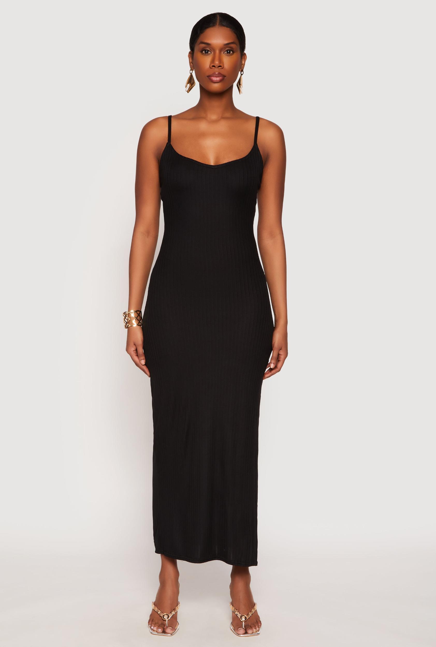 Womens Ribbed Knit Side Slit Maxi Dress Product Image