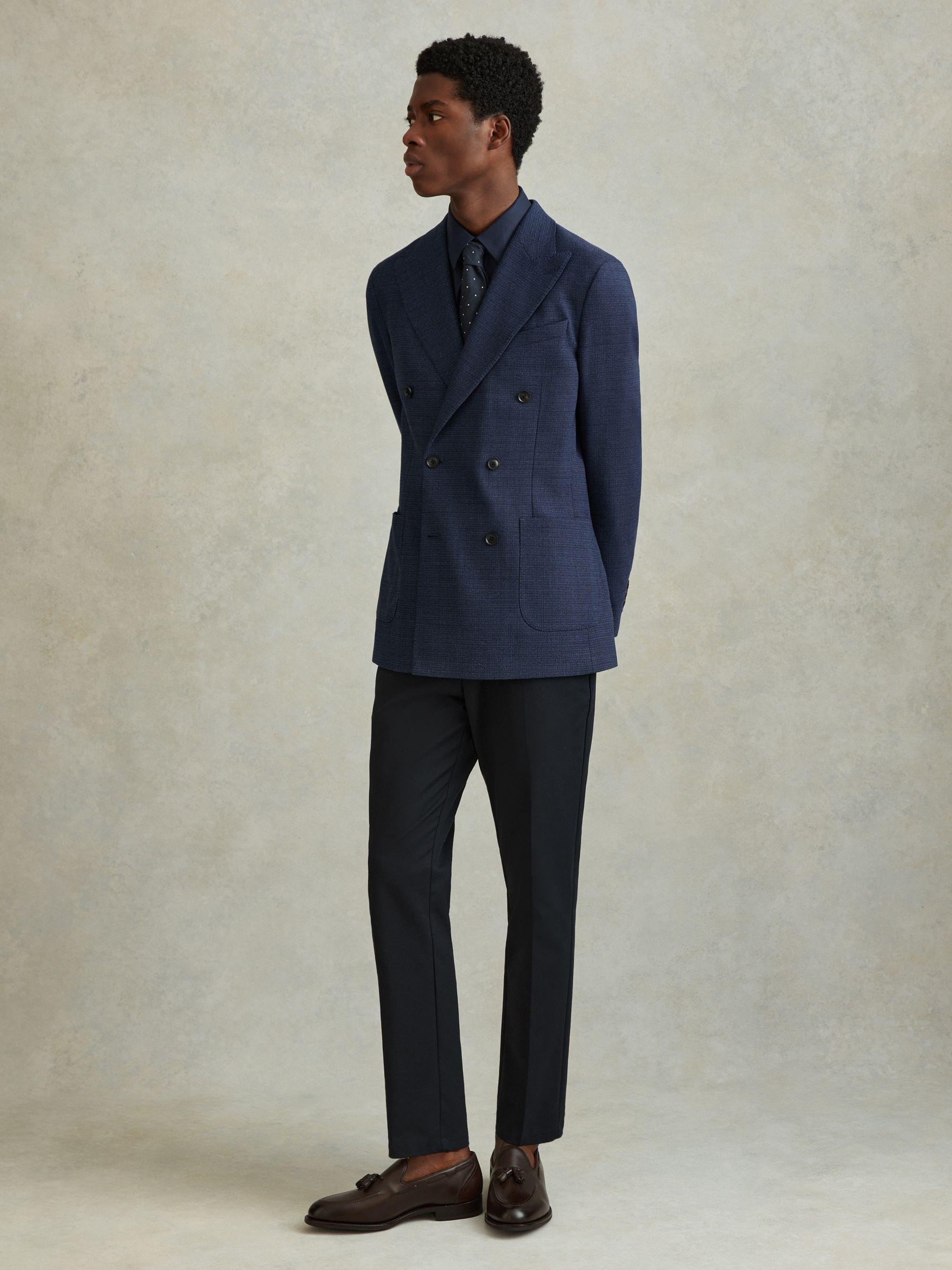 Wool Blend Double Breasted Blazer in Indigo Product Image