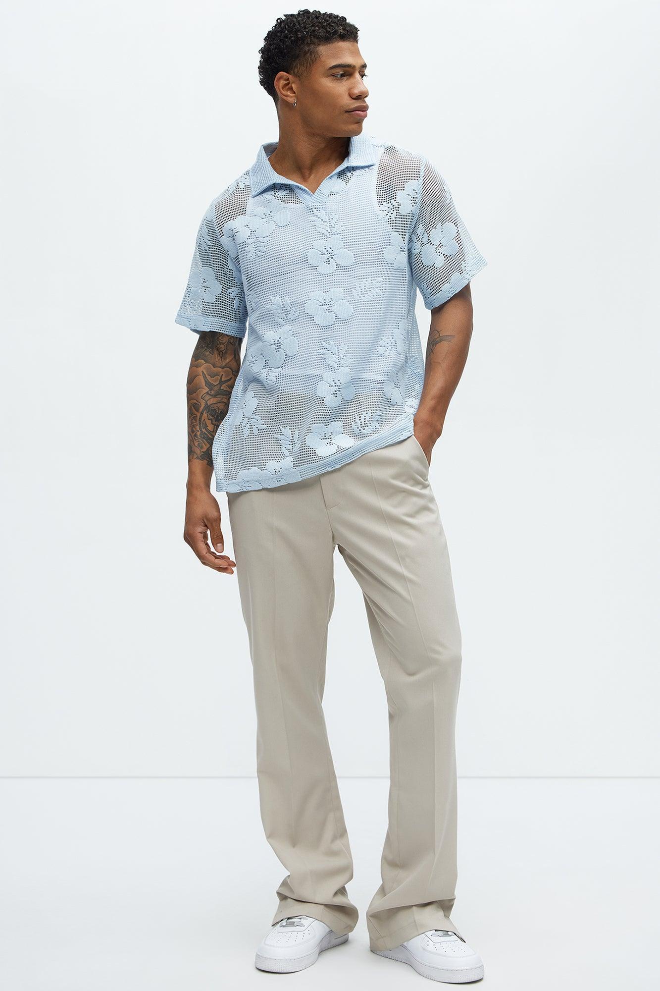 Eastland Crochet Lightweight Johnny Collar Shirt - Light Blue Product Image