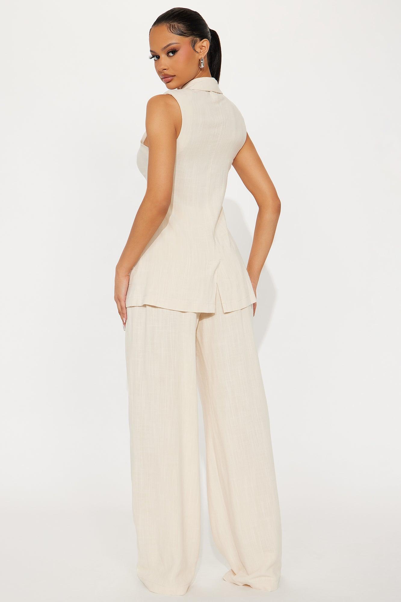 Essential Linen Vest Pant Set - Beige Product Image