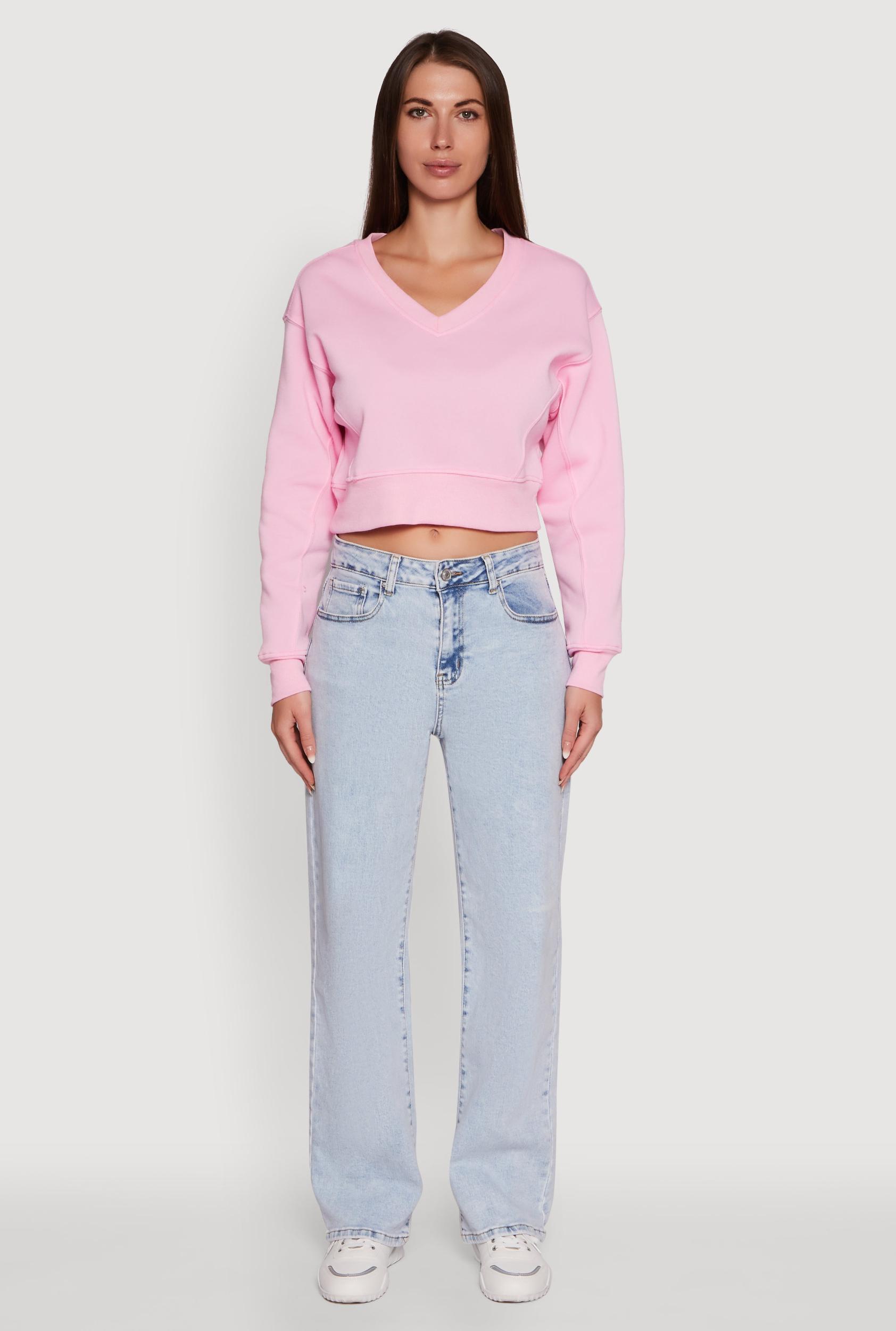 Womens Fleece Lined V-Neck Crop Sweatshirt Product Image