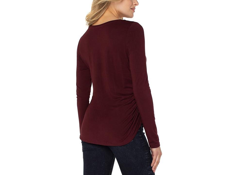 Liverpool Los Angeles Long Sleeve Crew Neck Modal Knit Top w/ Shirring (Plum Diva) Women's Clothing Product Image