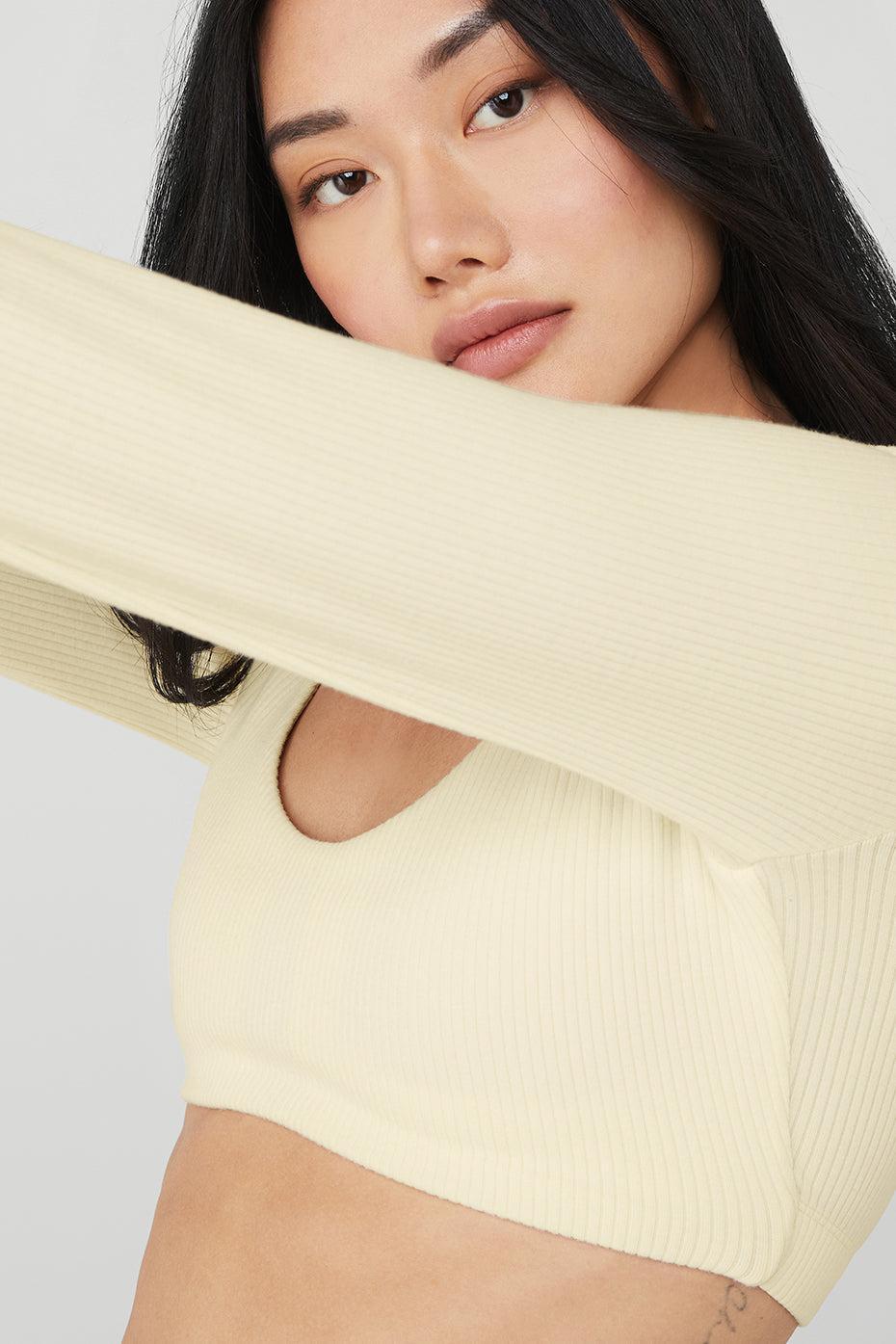 Alo Yoga | Ribbed Defined Long Sleeve Bra Yellow Product Image