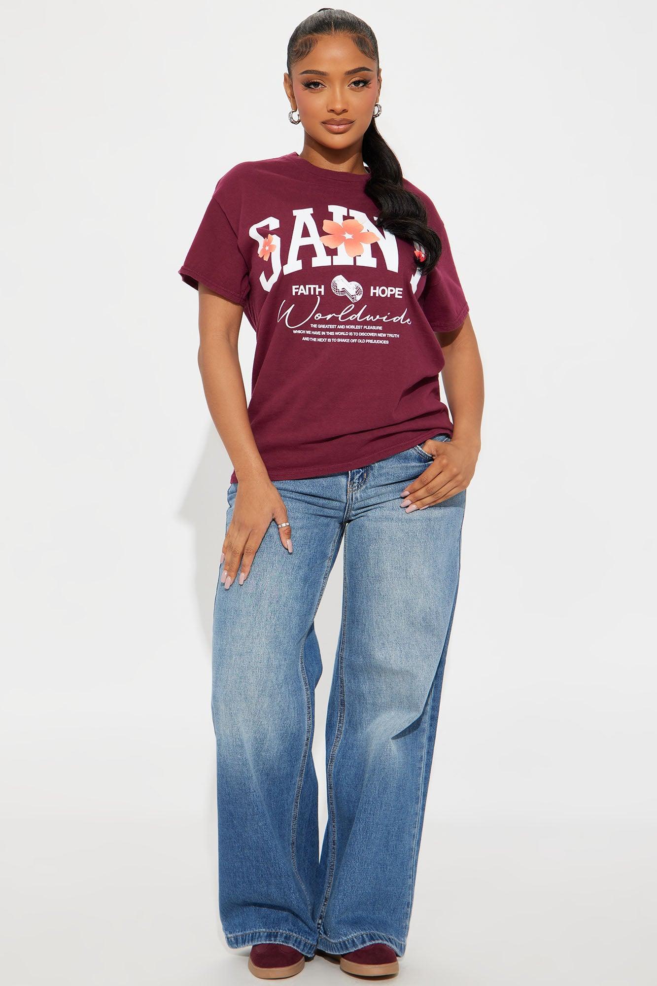 Saint Faith And Hope Worldwide Vintage Washed Tee - Burgundy Female Product Image