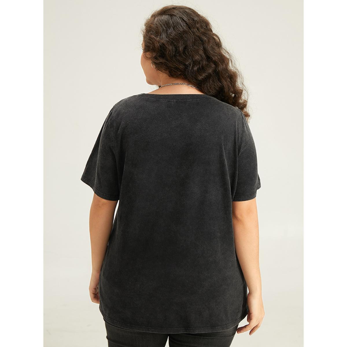 Plus Size Halloween Skull & Moon Print T-shirt Black Women Casual Printed Halloween Festival-Halloween T-shirts BloomChic 10/M Product Image