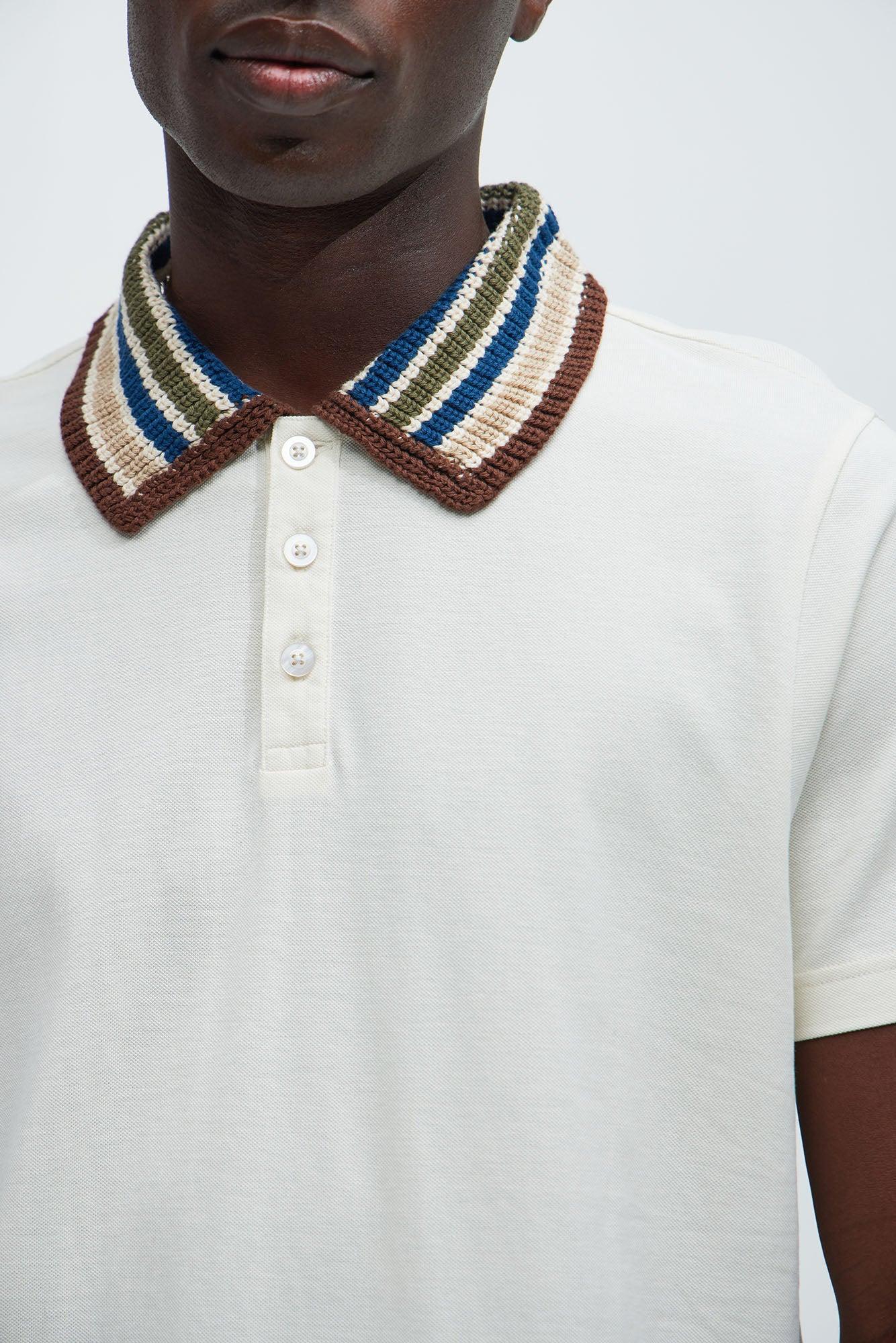 Anthony Contrast Collar Short Sleeve Polo - Off White Product Image