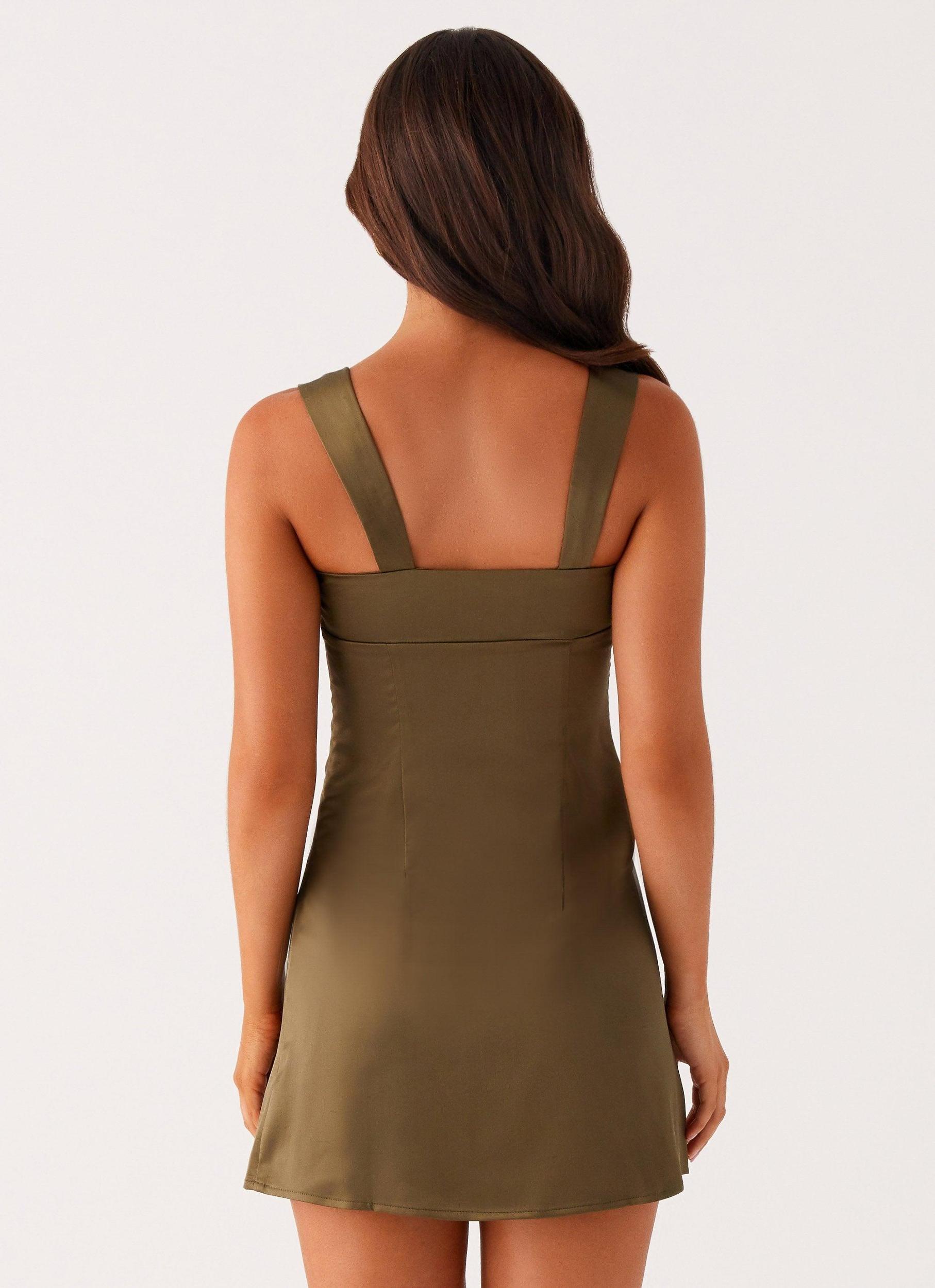 Odette Satin Mini Dress - Khaki Product Image