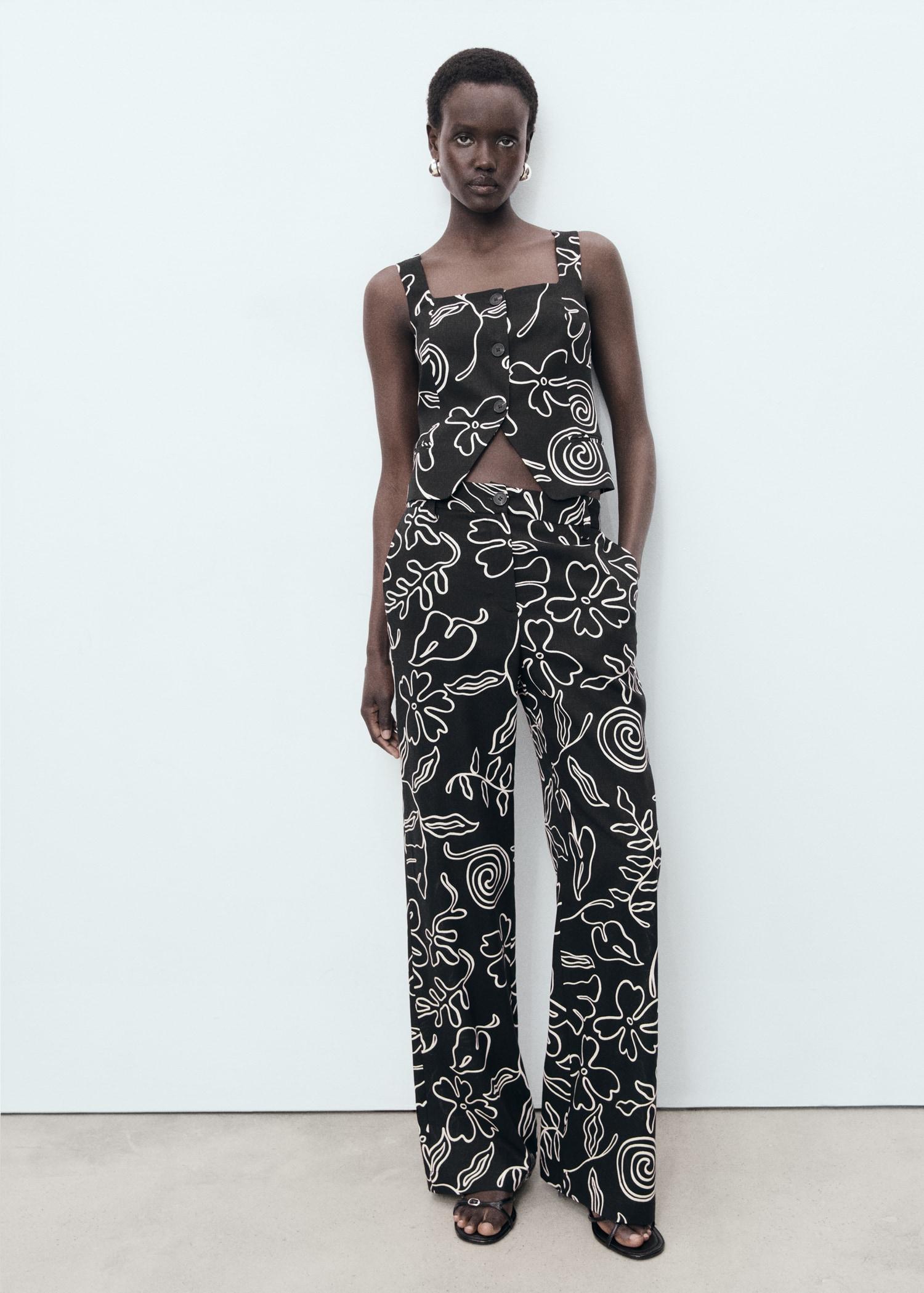 Floral-print linen-blend pants - Women | MANGO USA Product Image