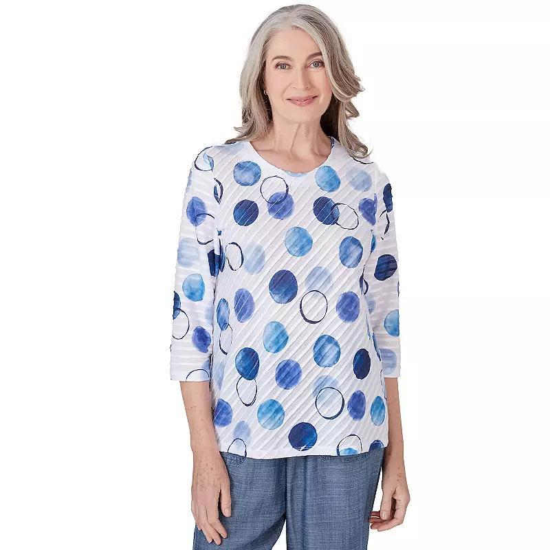 Alfred Dunner Womens Bayou Dotted Three Quarter Sleeve Top Product Image