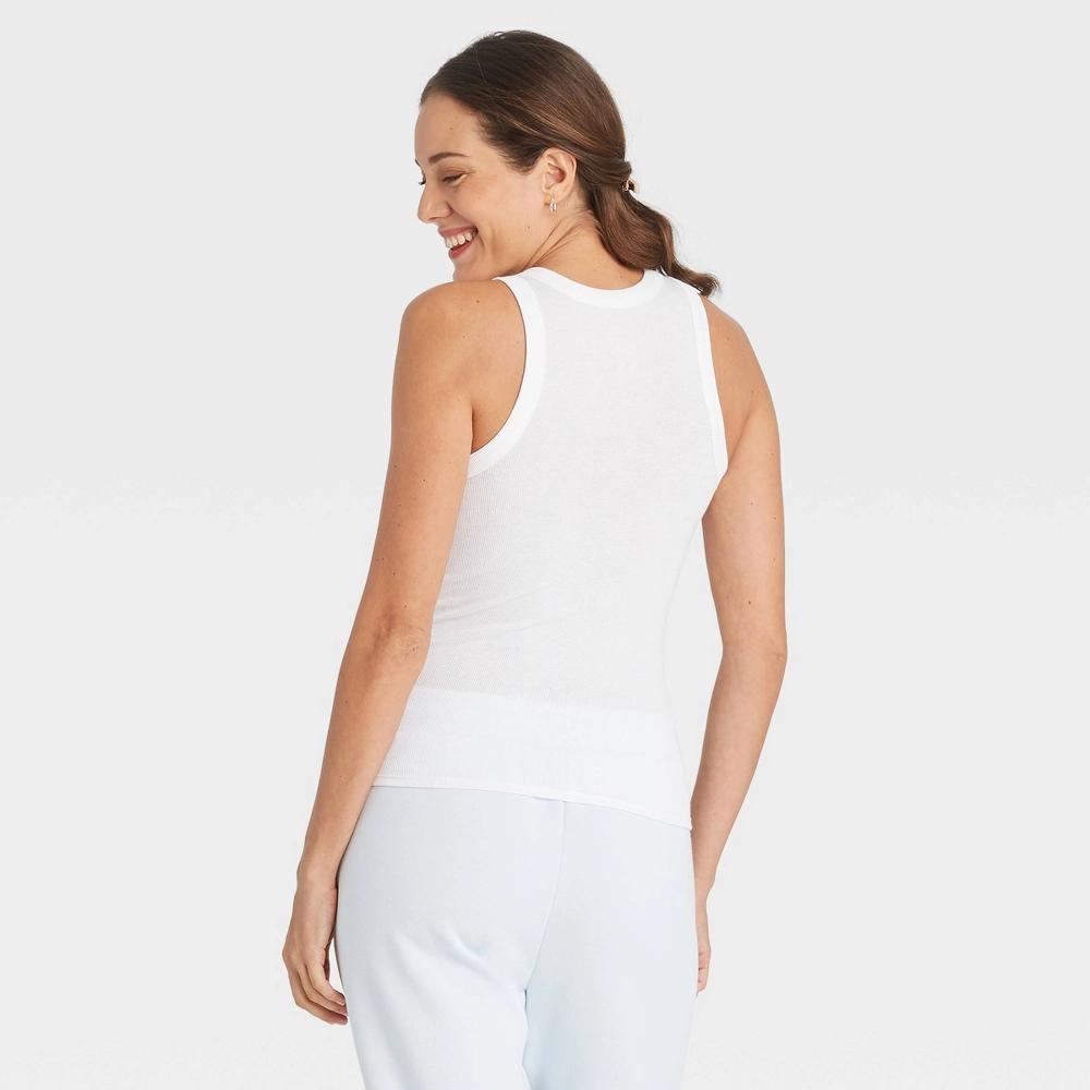 Women's Slim Fit Ribbed Highneck Tank Top - A New Day™ White XS: Cotton Modal Blend, Sleeveless Knit Pullover Product Image