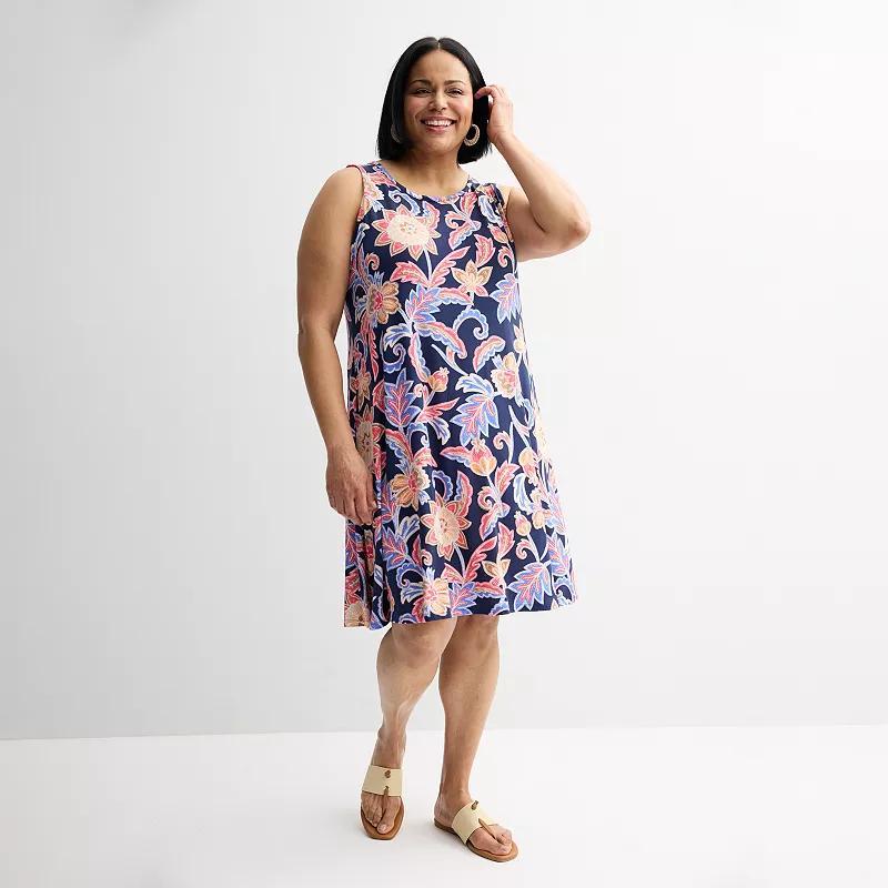 Plus Size Croft & Barrow® Sleeveless Tank Swing Dress, Women's, Size: 4XL, Blue White Tile Product Image