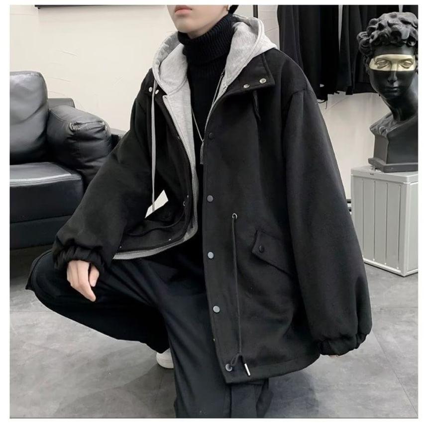 Hooded Mock Two Piece Button Up Jacket Product Image