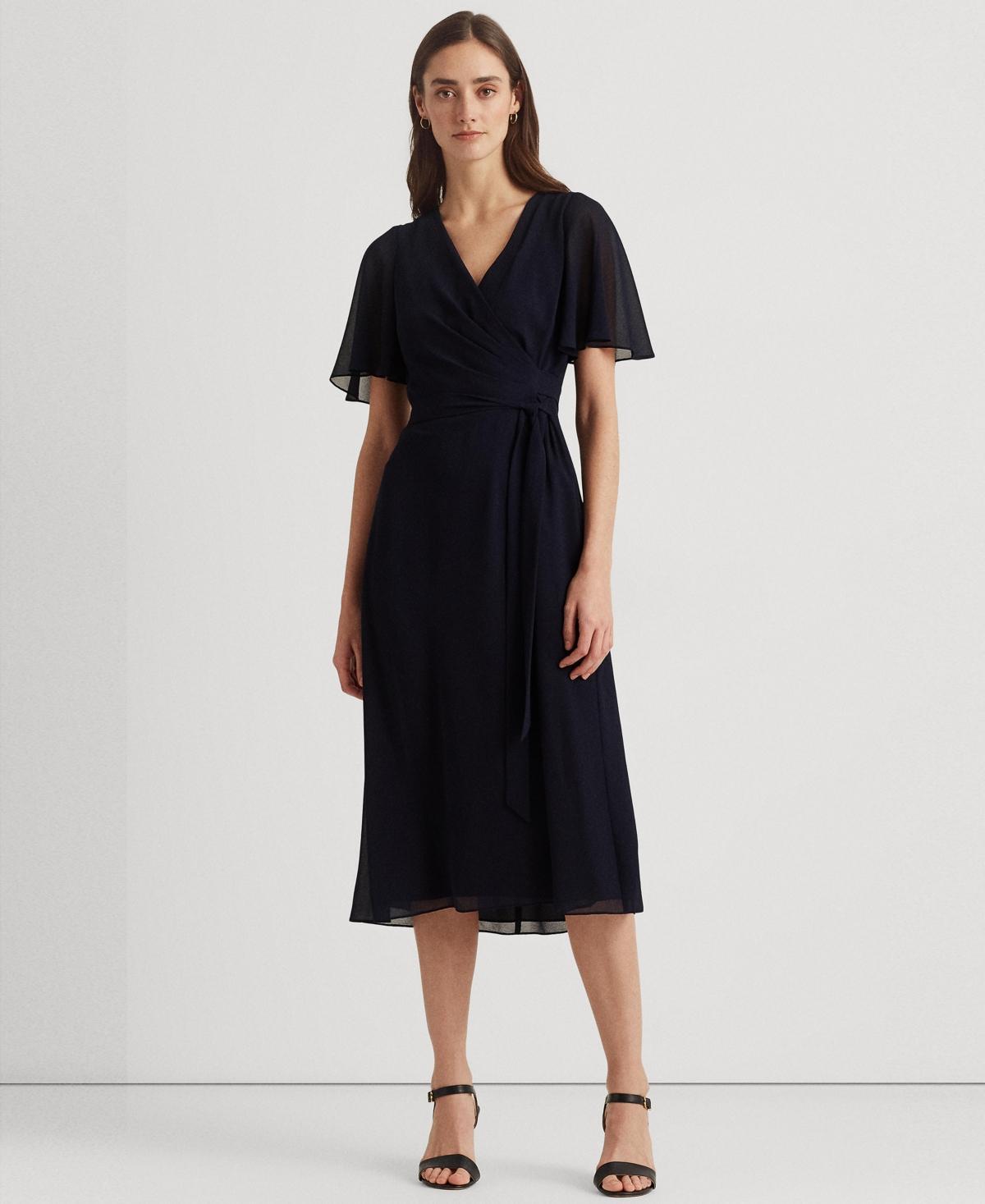 Lauren Ralph Lauren Belted Georgette Dress Opal) Women's Dress Product Image