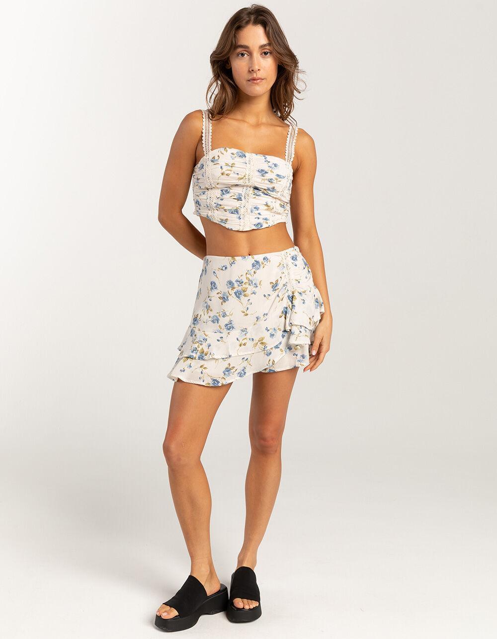 FULL TILT Cinch Lace Trim Womens Cami - BLUE COMBO Product Image