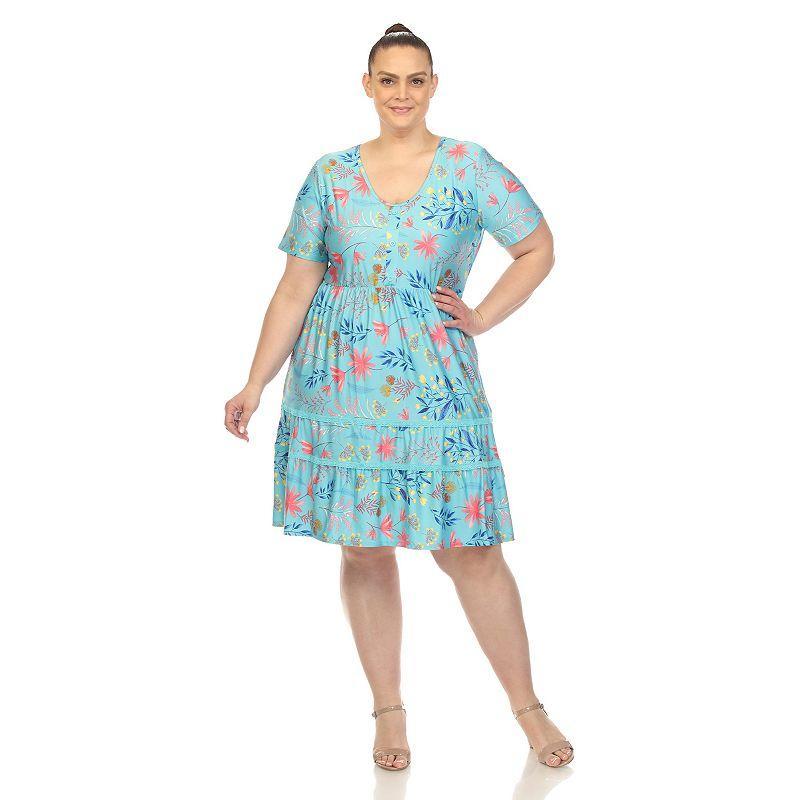 White Mark Plus Size Floral Short Sleeve Knee Length Dress Product Image