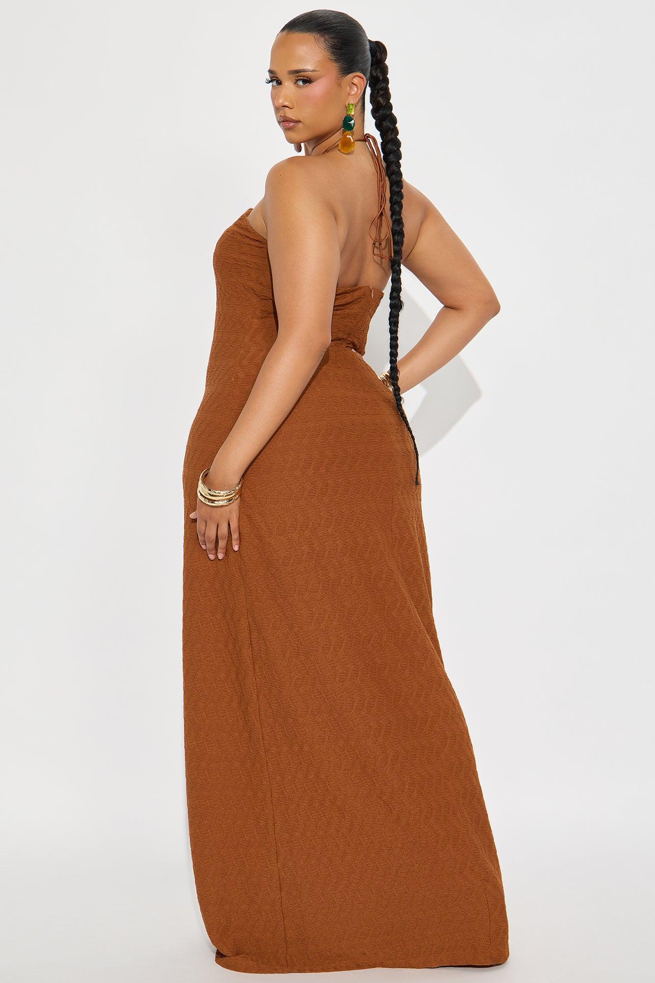 Can't Keep Up Halter Maxi Dress - Chocolate Product Image