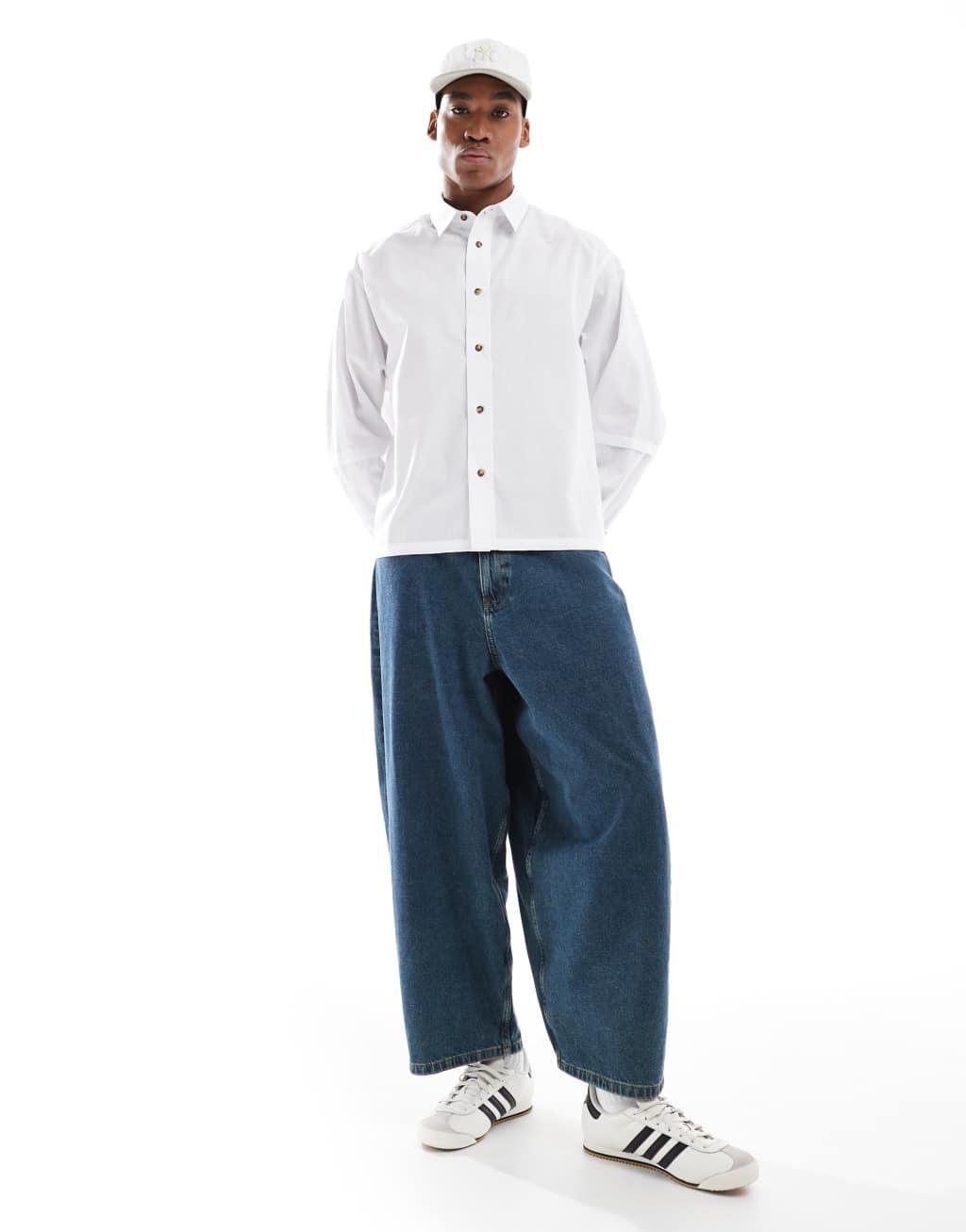 ASOS DESIGN oversized boxy shirt with layered sleeves in white Product Image