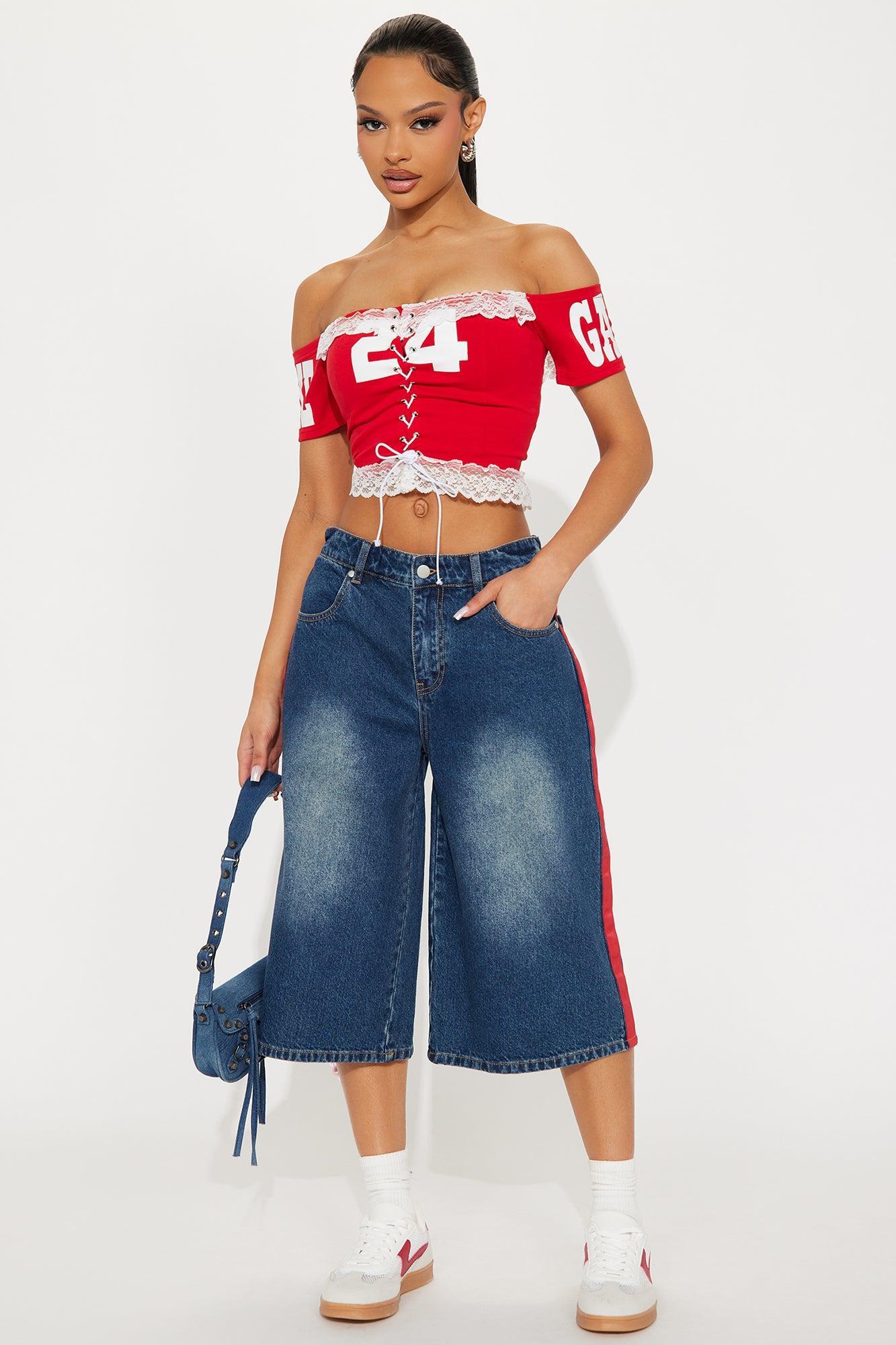Game Day Denim Jorts - Dark Wash Product Image