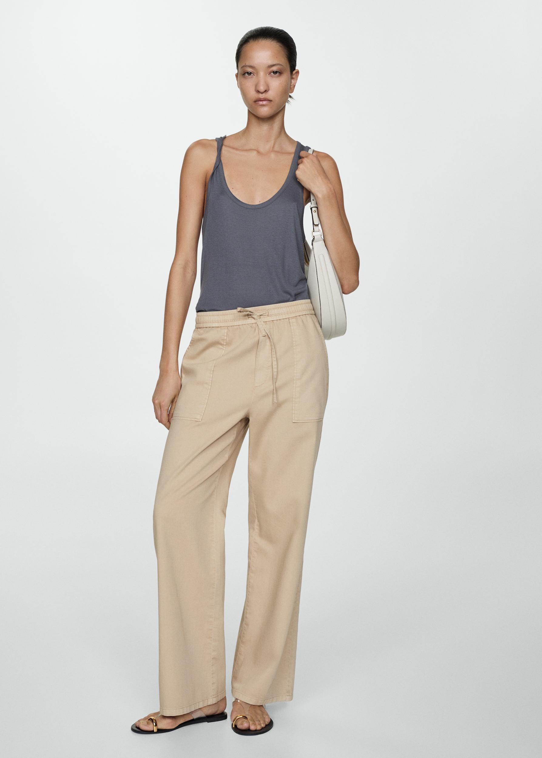 Elastic waist cotton pants - Women | MANGO USA Product Image