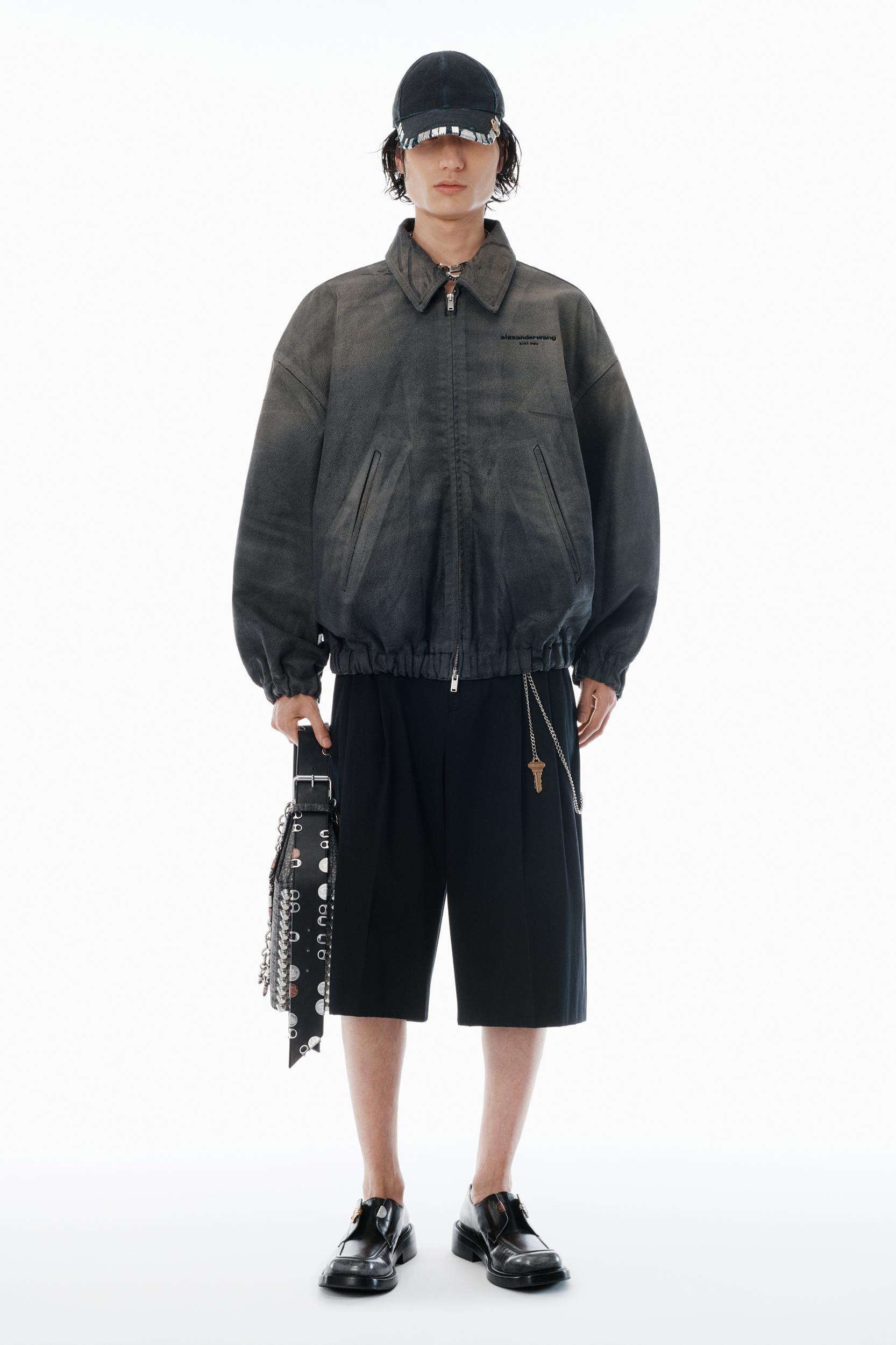 Black Leather Trompe-l'oeil Jacket Product Image