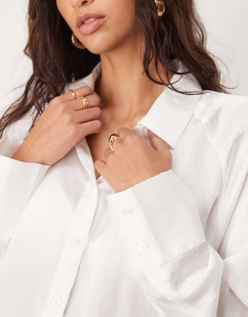 ASOS DESIGN satin oversized shirt in ivory Product Image