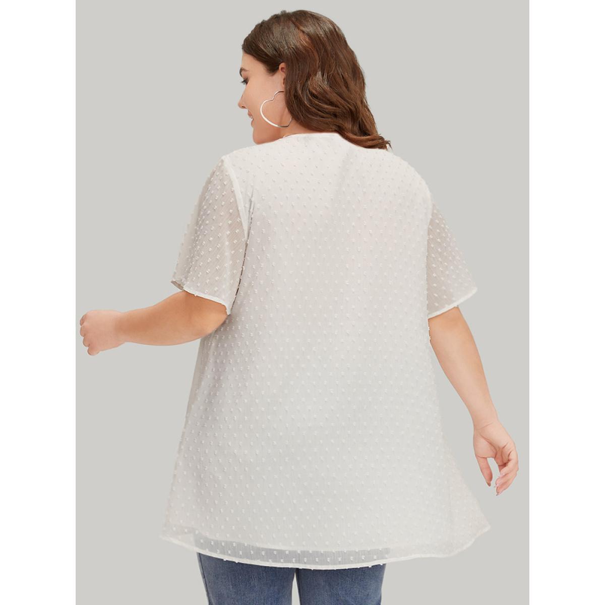 Plus Size White Polka Dot Tassels Ties Mesh Patchwork Contrast Blouse Women Vacation Short sleeve V-neck Dailywear Blouses BloomChic 18-20/2X Product Image