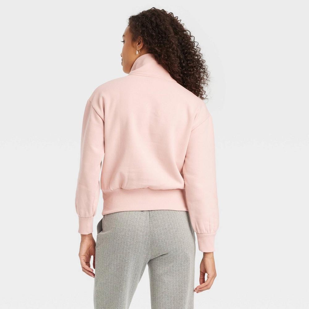 Womens Quarter Zip Sweatshirt - A New Day Light Pink XL Product Image