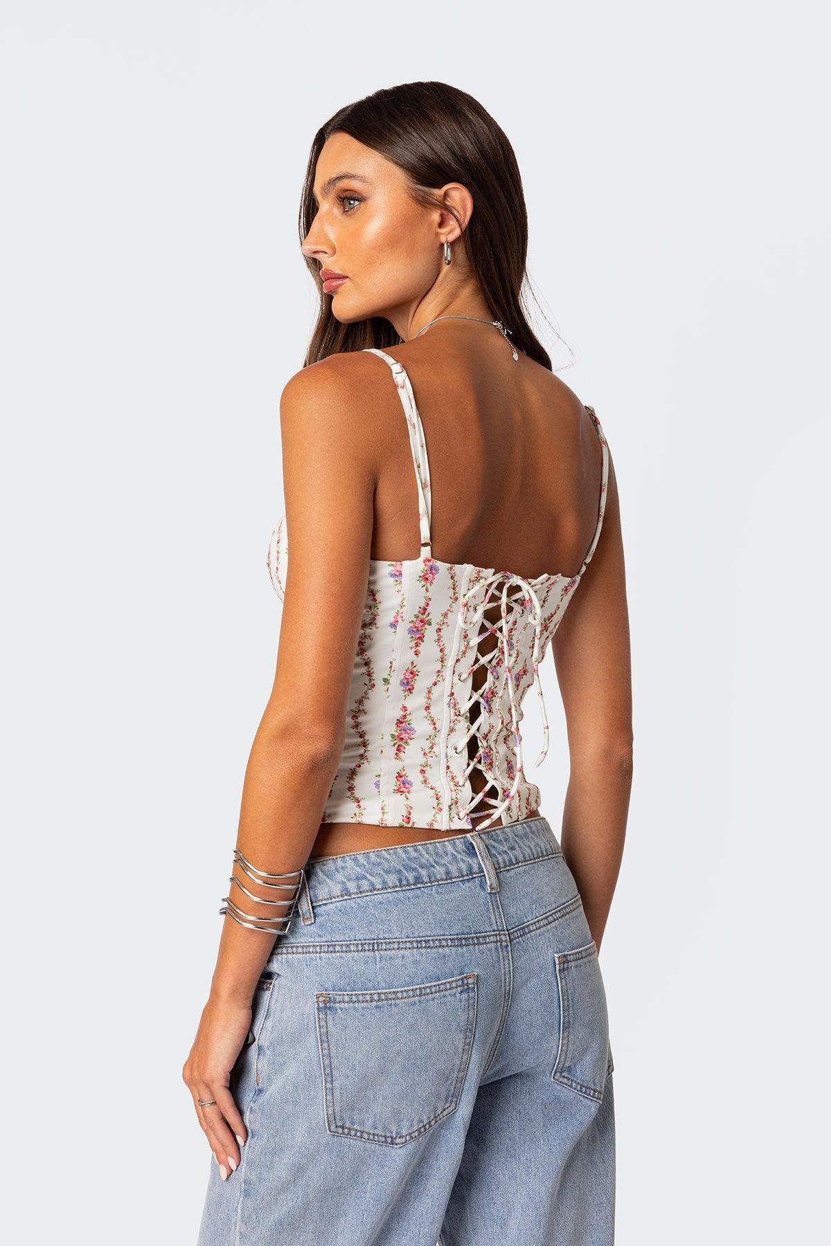 Indira Printed Cupped Lace Up Corset Product Image