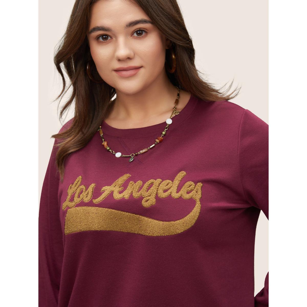 Plus Size Letter Graphic Towel Embroidered Sweatshirt Women RedViolet Casual Contrast Dailywear Sweatshirts BloomChic 12/L Product Image