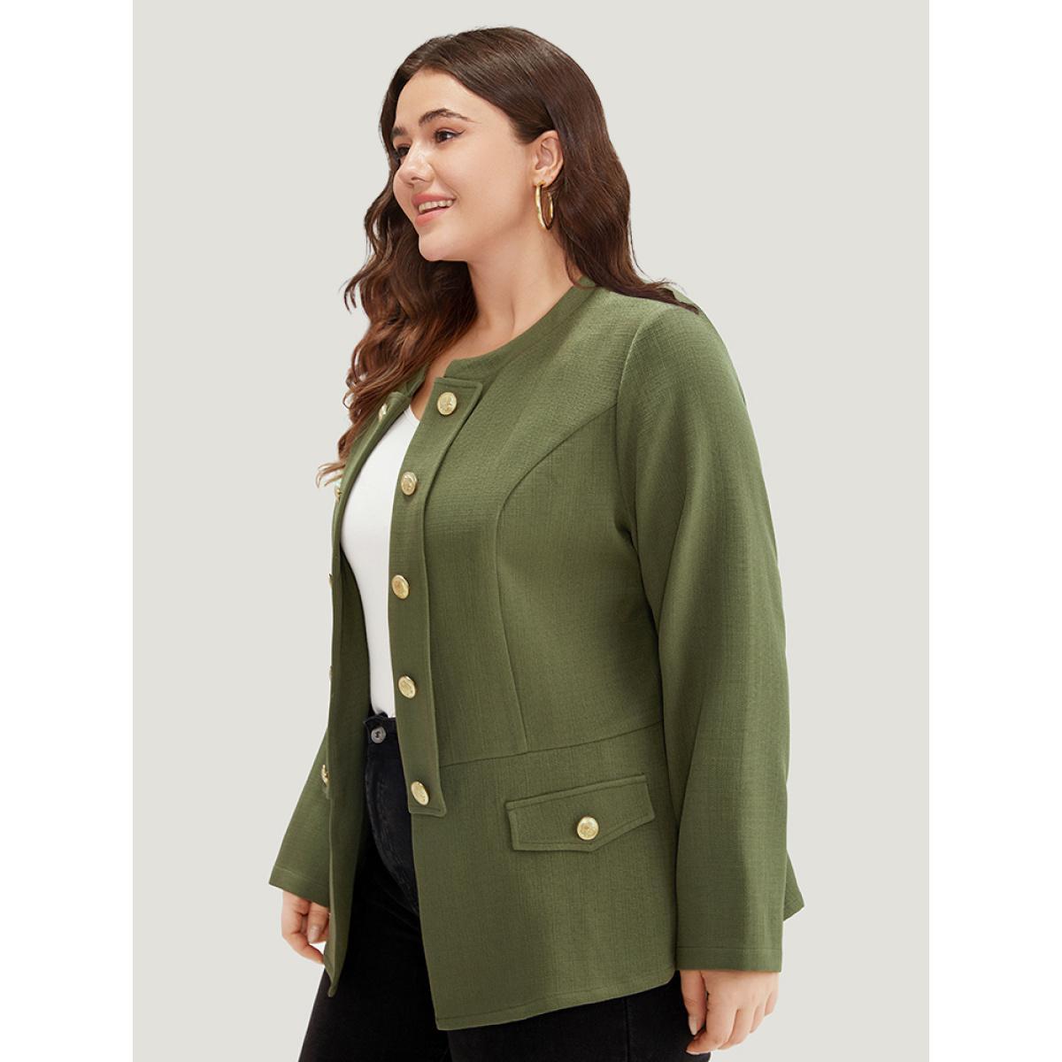Plus Size Plain Double Breasted Pocket Coat Women ArmyGreen Casual Plain Ladies Dailywear Winter Coats BloomChic 18-20/2X Product Image