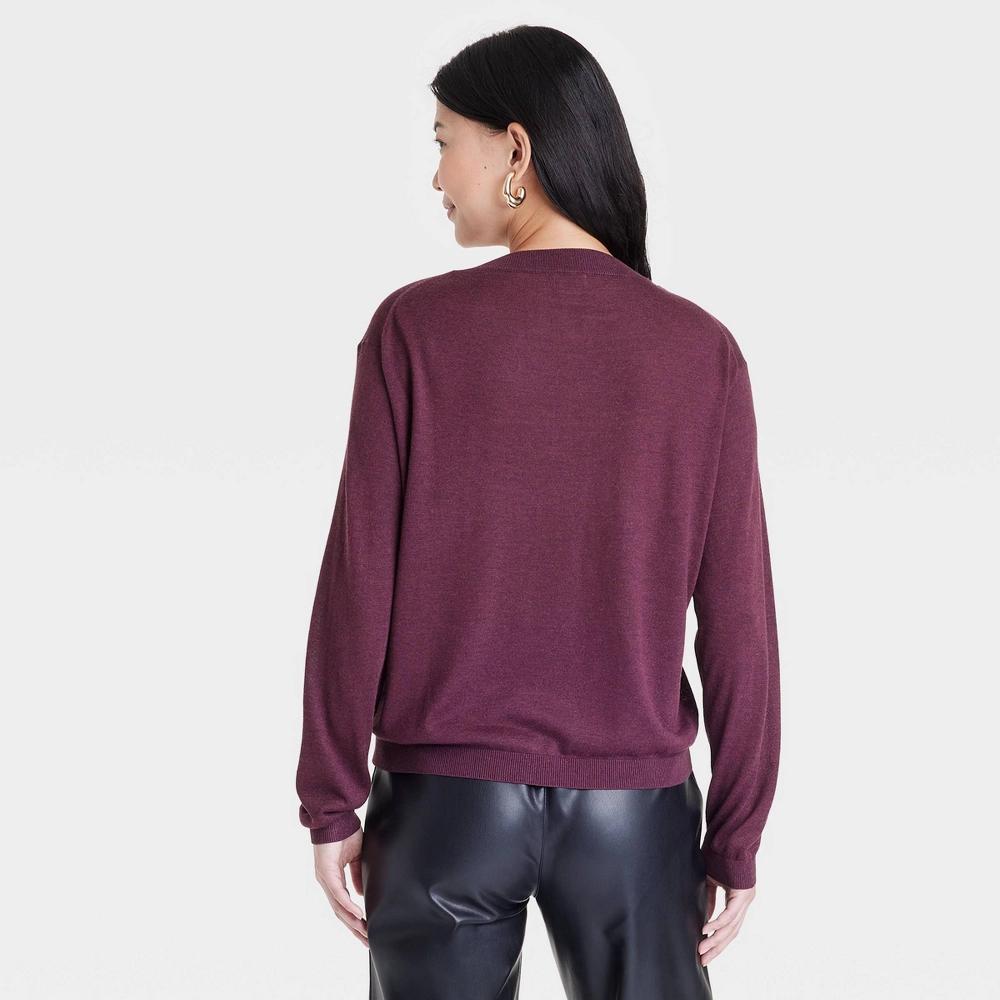 Women's Fine Gauge V-Neck Pullover Sweater - A New Day™ Burgundy XL Product Image