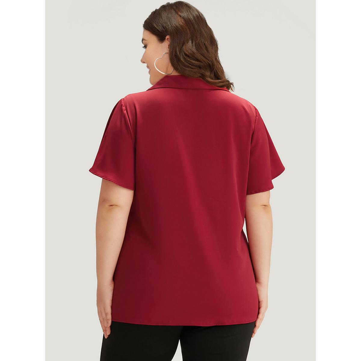 Plus Size Scarlet Plain Shirt Collar Button Detail Pleated Blouse Women Office Short sleeve Shirt collar Work Blouses BloomChic 30/6X Product Image