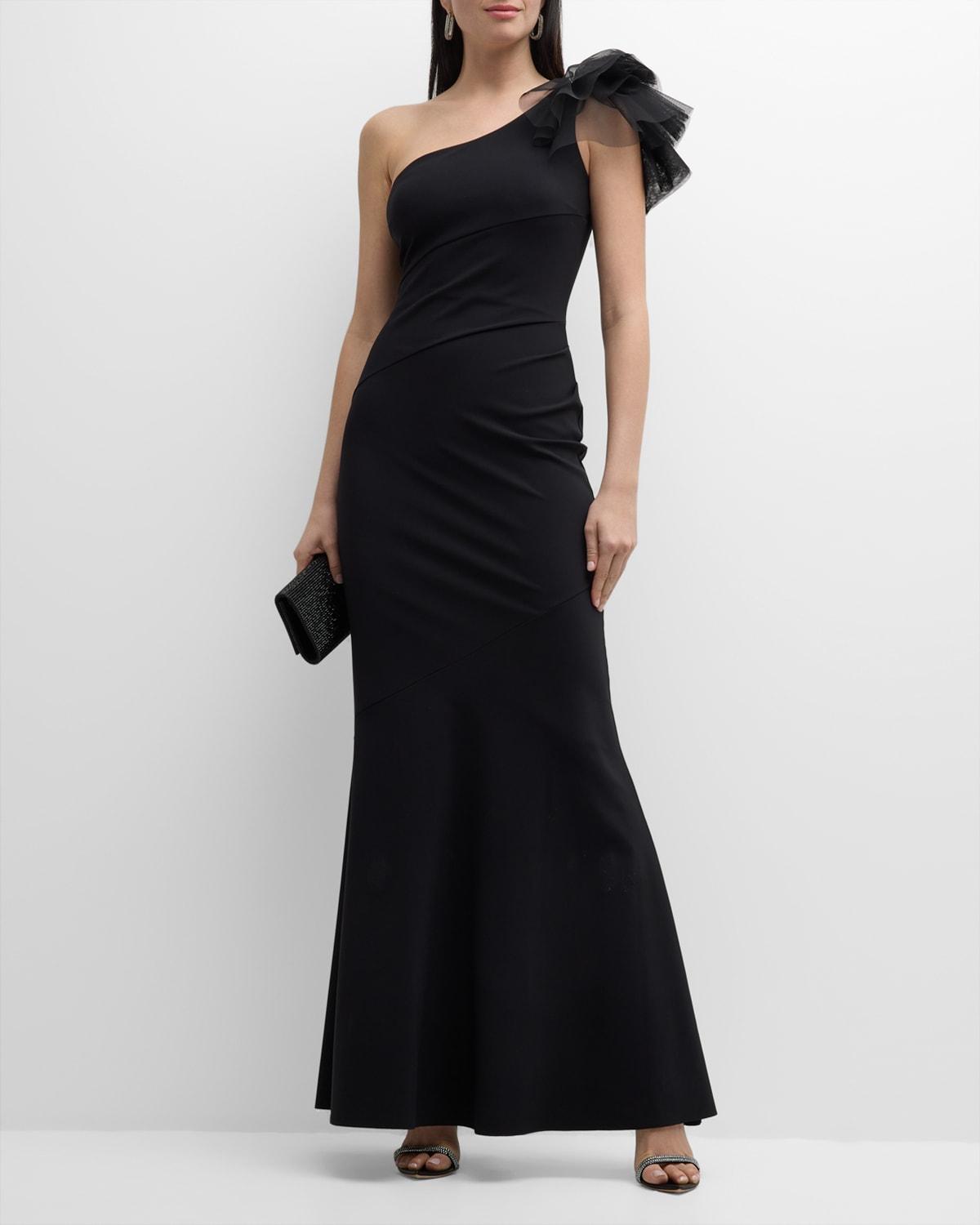 Fares One-Shoulder Ruffle Trumpet Gown Product Image