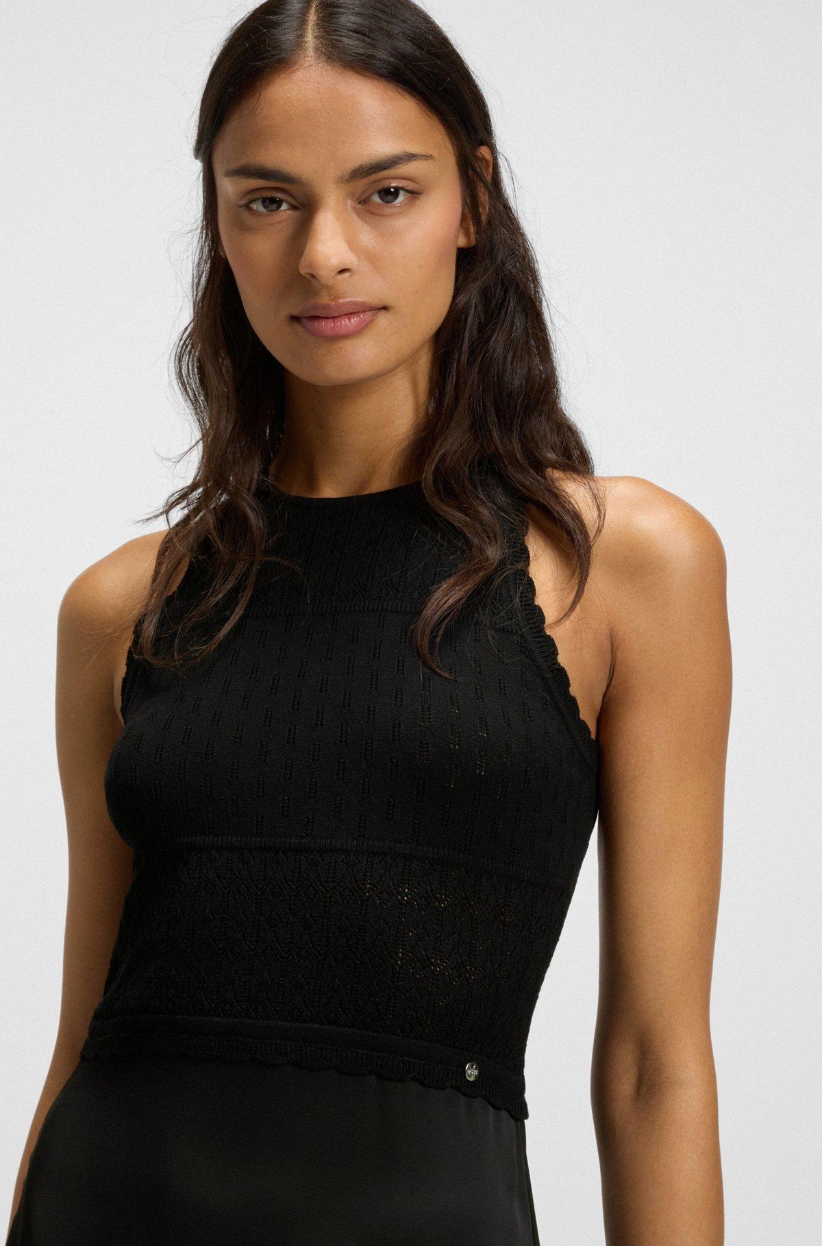 BOSS - Knitted dress with contrast-fabric skirt - Black Product Image