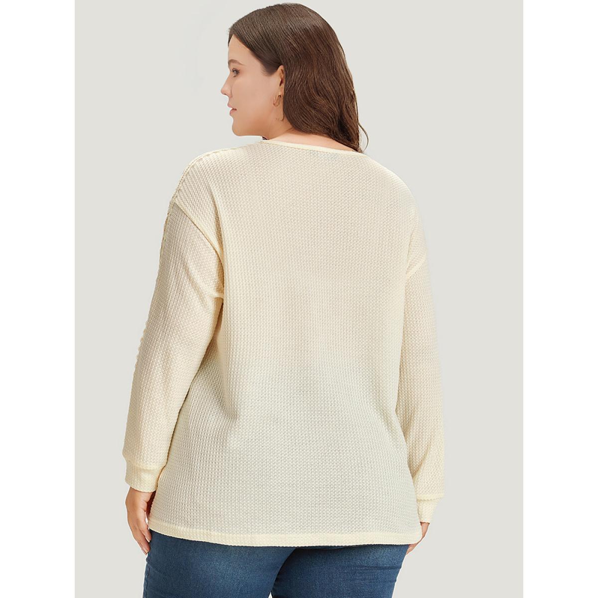 Plus Size Solid Crochet Lace V Neck Sweatshirt Women Ivory Elegant Lace V-neck Dailywear Sweatshirts BloomChic 30/6X Product Image