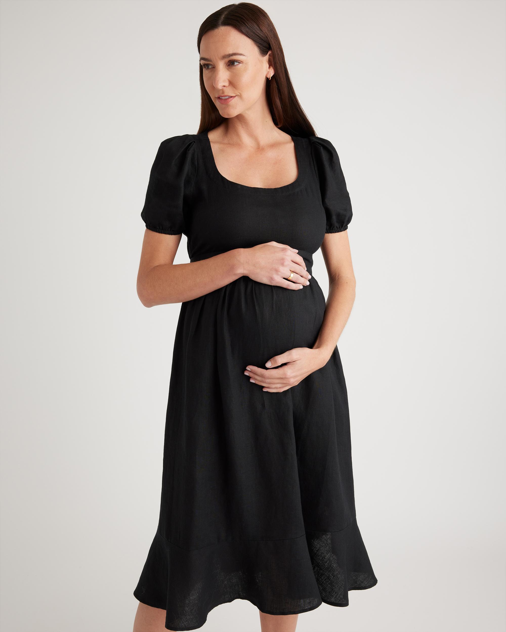 Quince | Women's 100% European Linen Maternity Short Sleeve Midi Dress Size XS, Tencel Product Image
