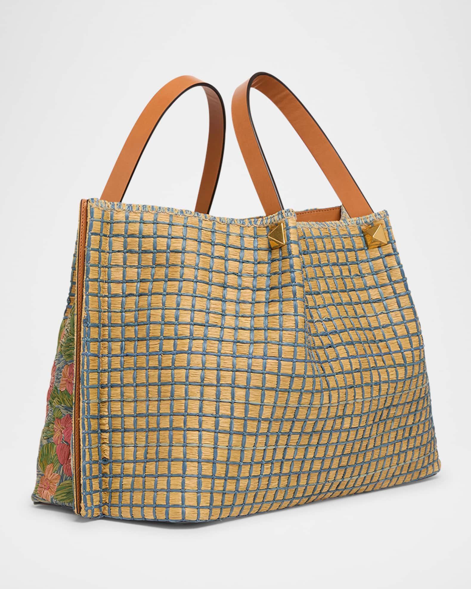 Floral-Embroidered Raffia Tote Bag Product Image