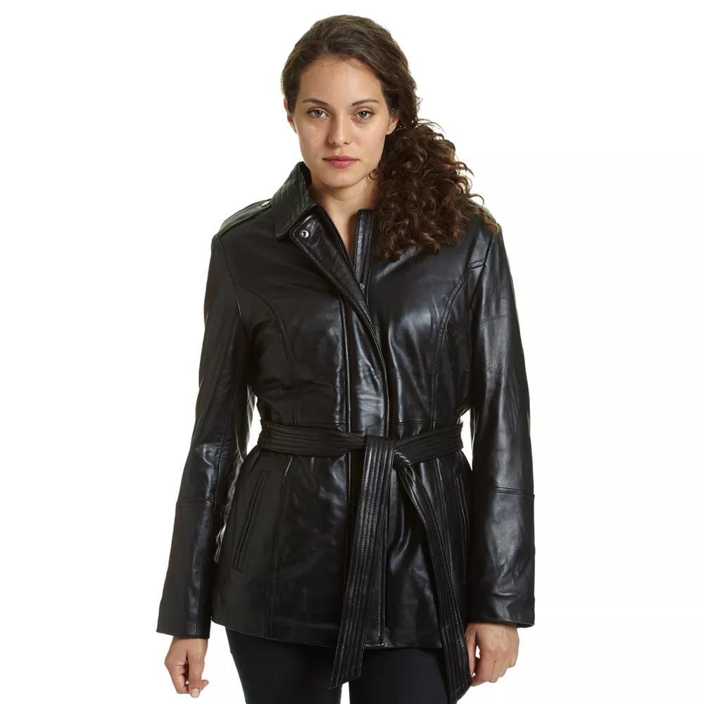 Women's Excelled Leather Coat, Size: XL, Black Product Image
