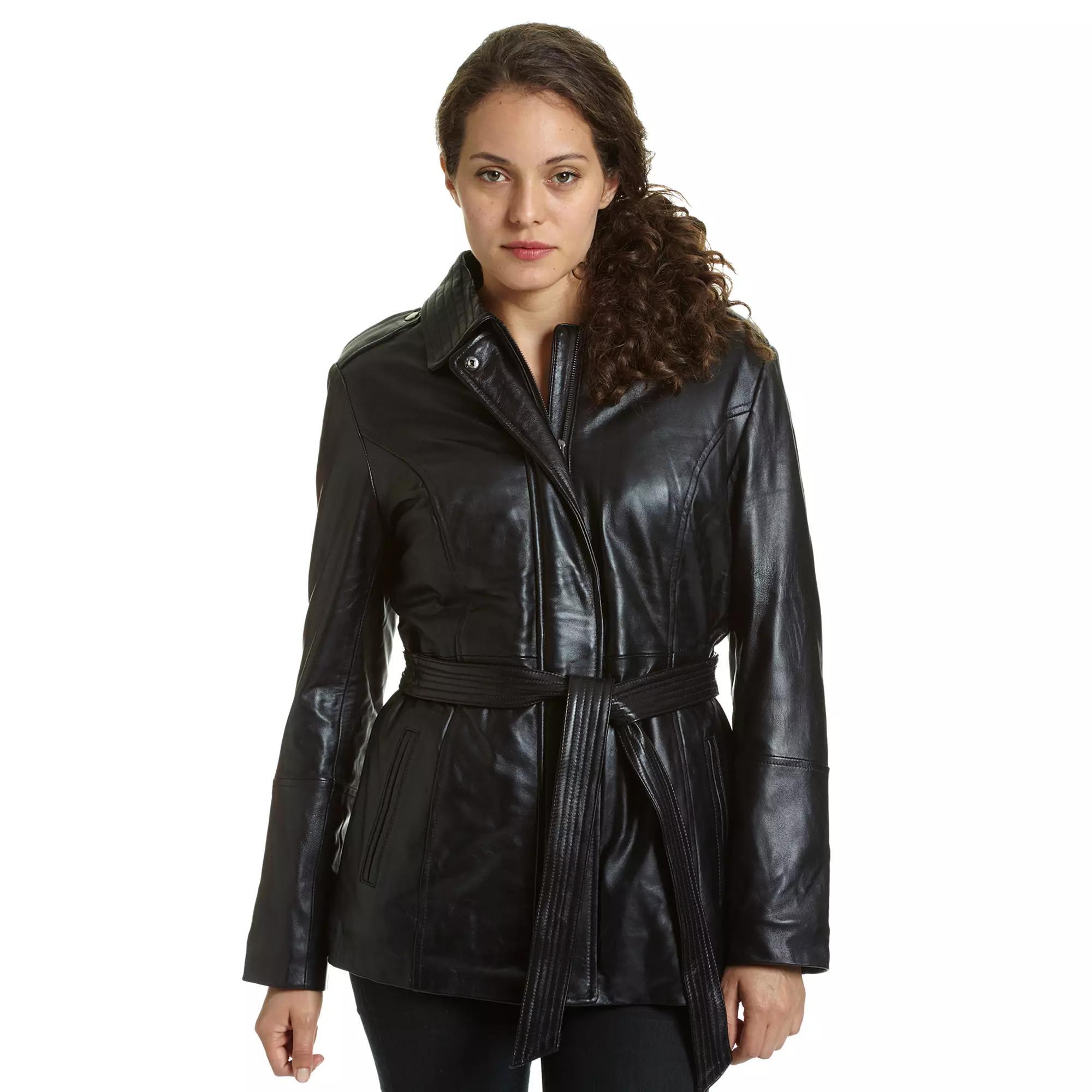 Women's Excelled Leather Coat, Size: XL, Black Product Image