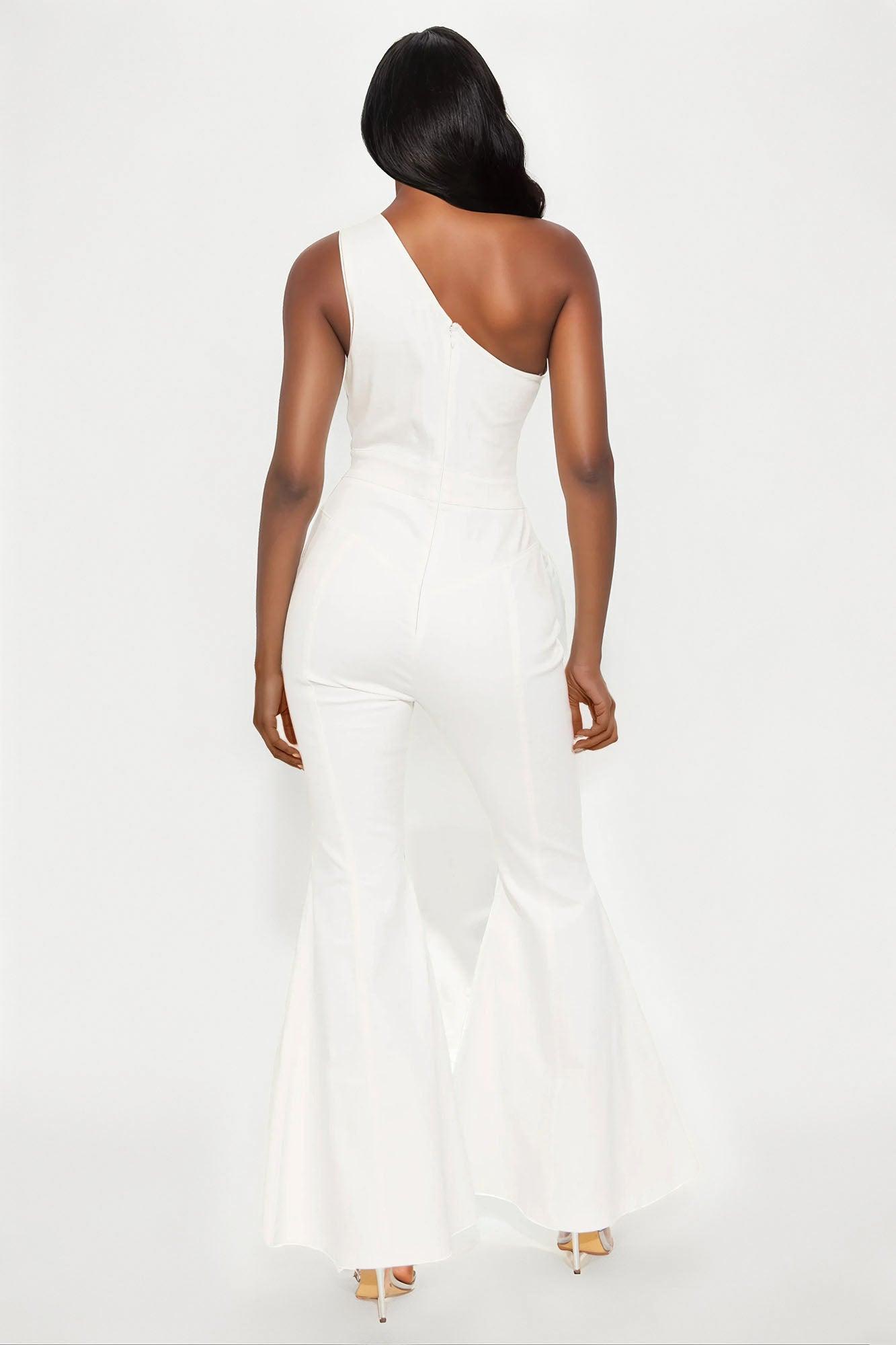 Follow My Lead Denim Flare Jumpsuit - White Female Product Image