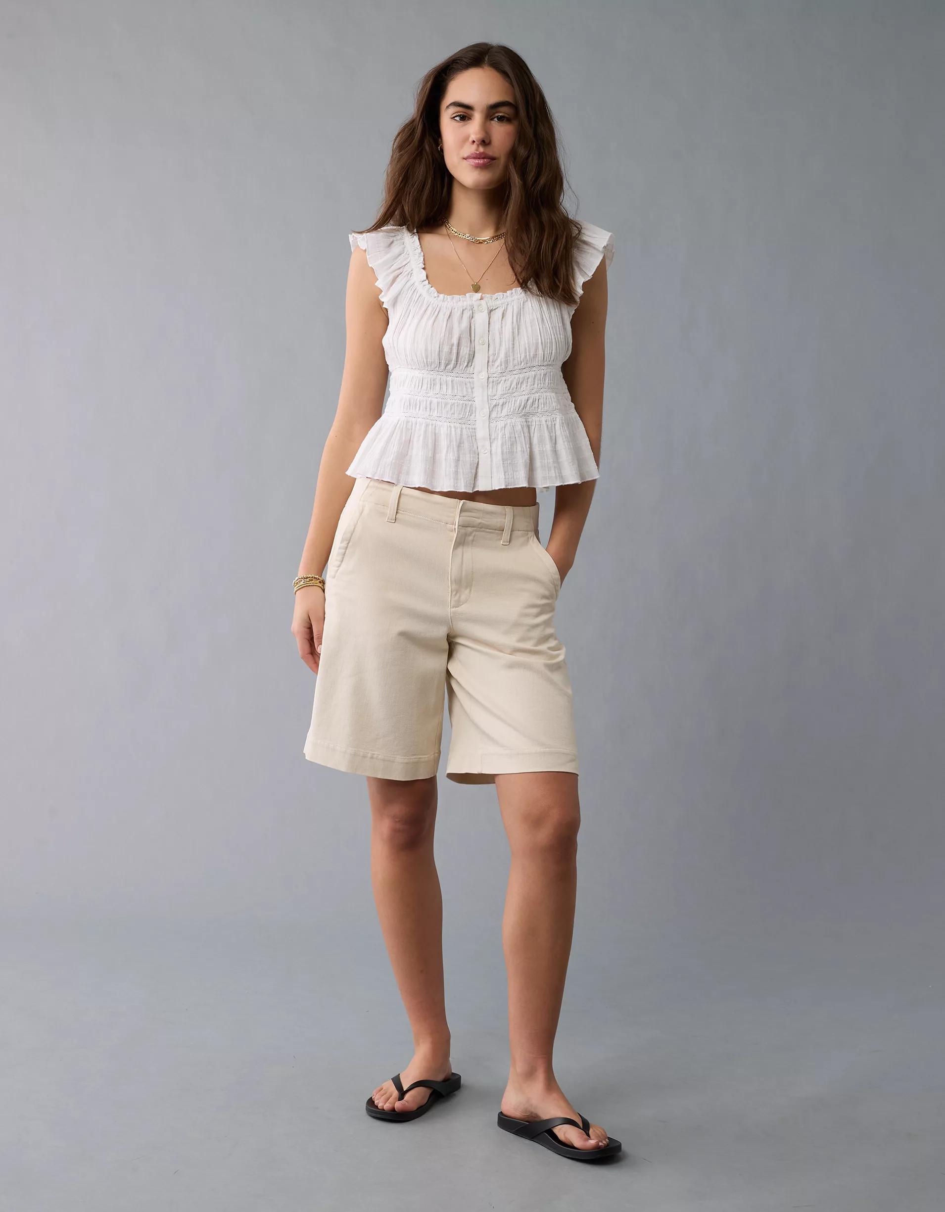 AE Ruched Flutter Sleeve Shirt Product Image