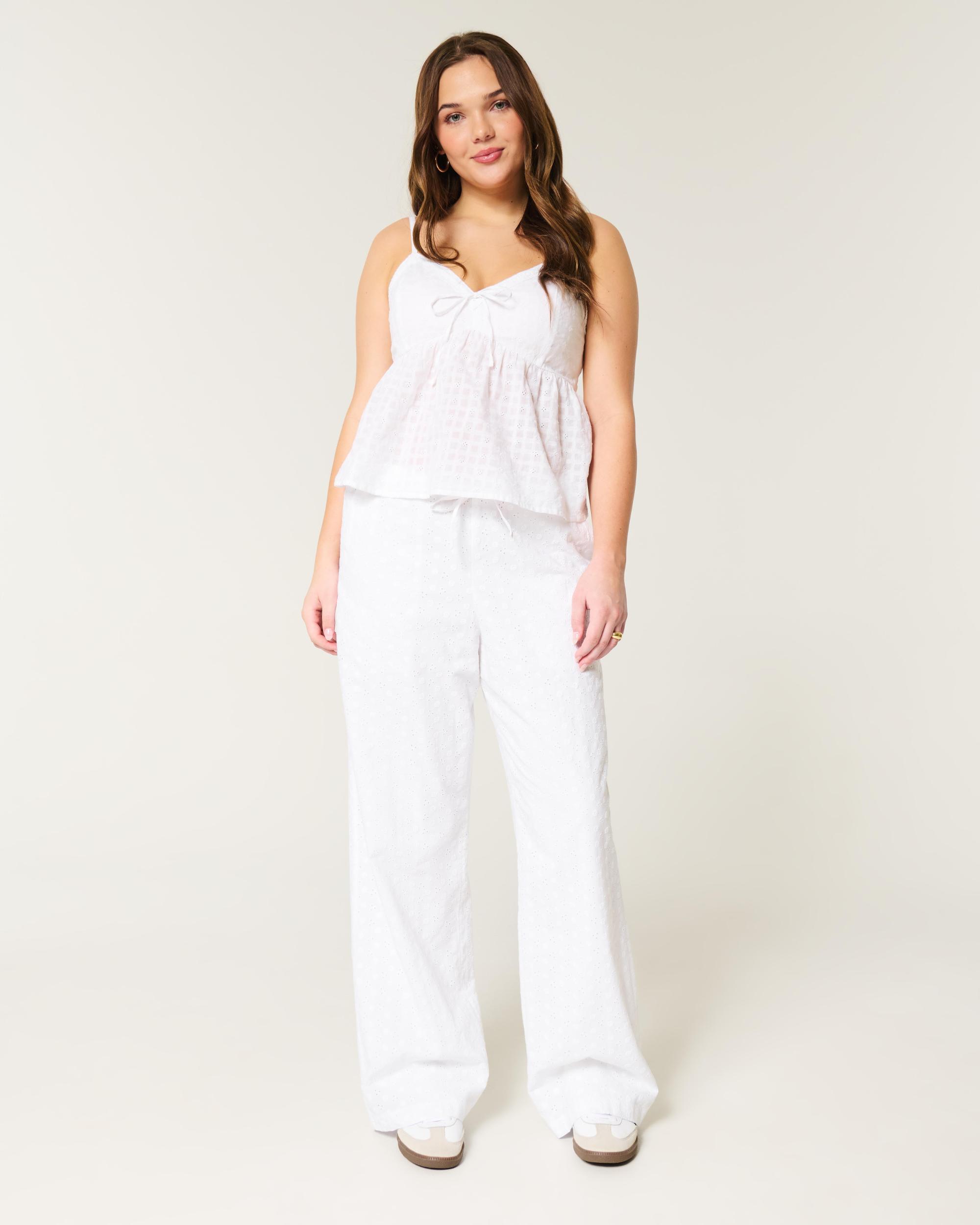 Eyelet Pull-On Baggy Pants Product Image
