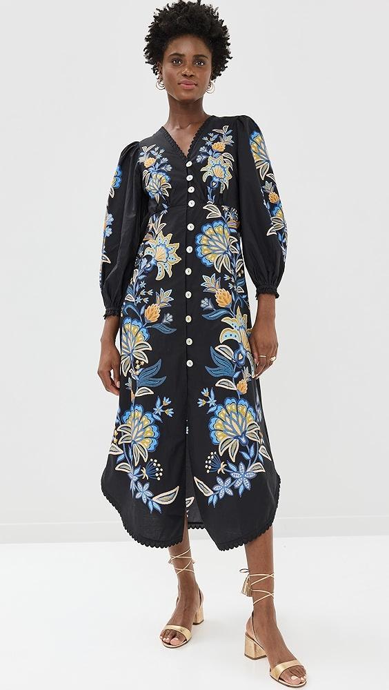 FARM Rio Stitched Garden Black Midi Dress | Shopbop Product Image