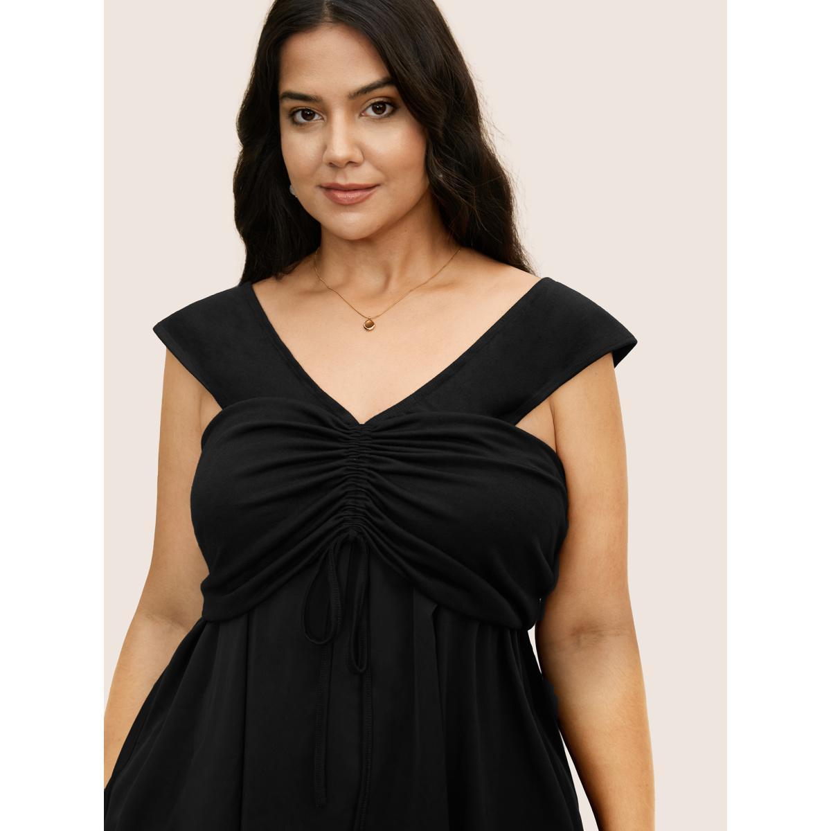 Plus Size Everywhere Dress - A-Line Monochromatic Dress Black Women Elegant Gathered Non Sleeveless Curvy BloomChic 18-20/2X Product Image