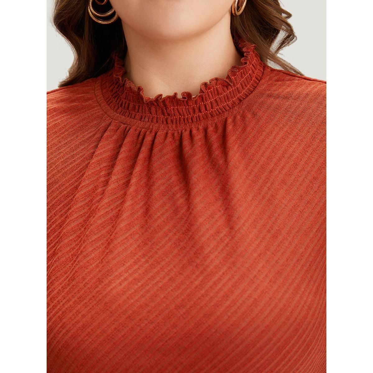 Plus Size Solid Shirred Belted Mock Neck Dress Rust Women Elegant Texture Mock Neck Long Sleeve Curvy Midi Dress BloomChic 22-24/3X Product Image