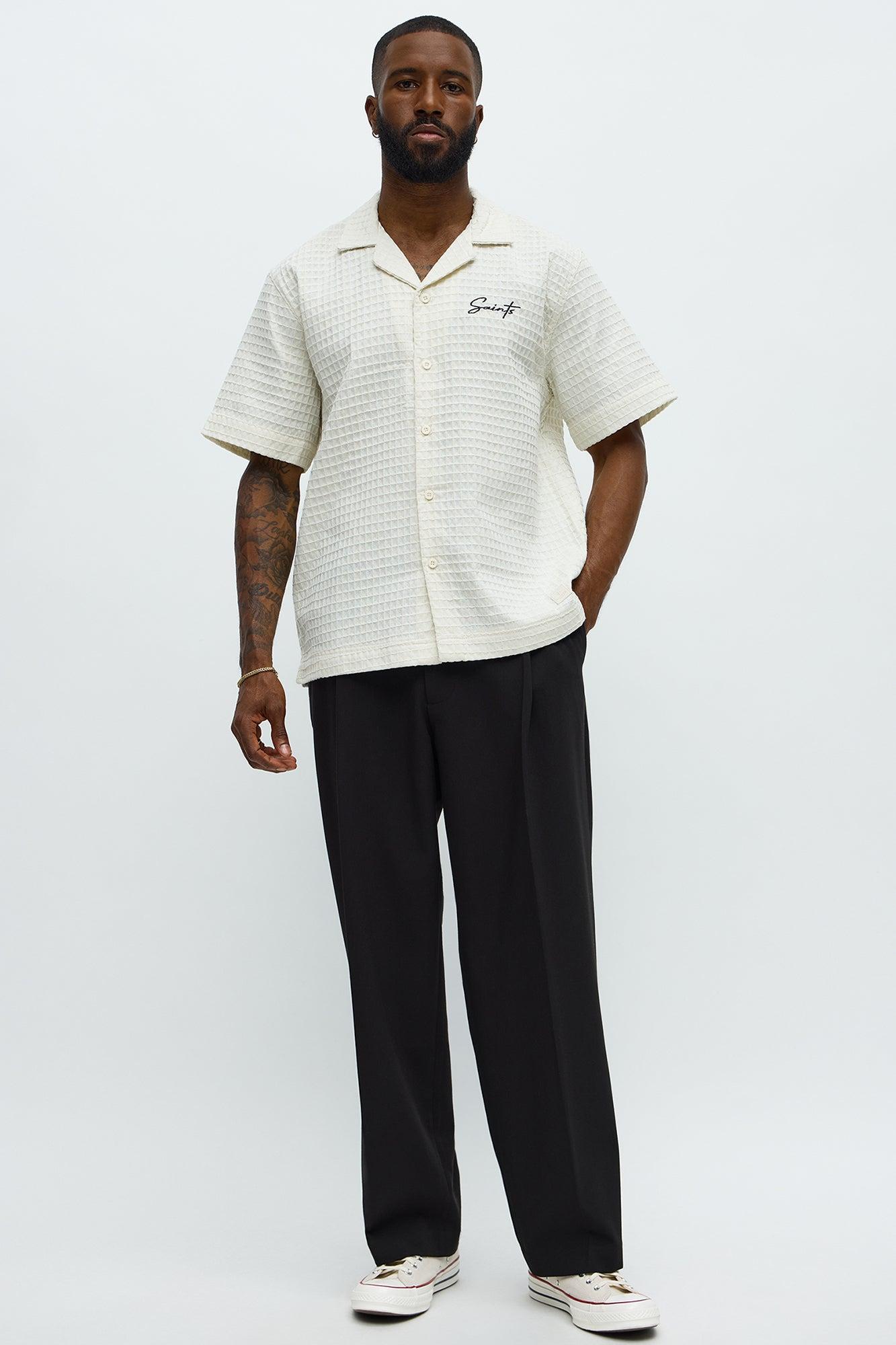 Diamond Weave Cuban Button Up Shirt - Off White Product Image