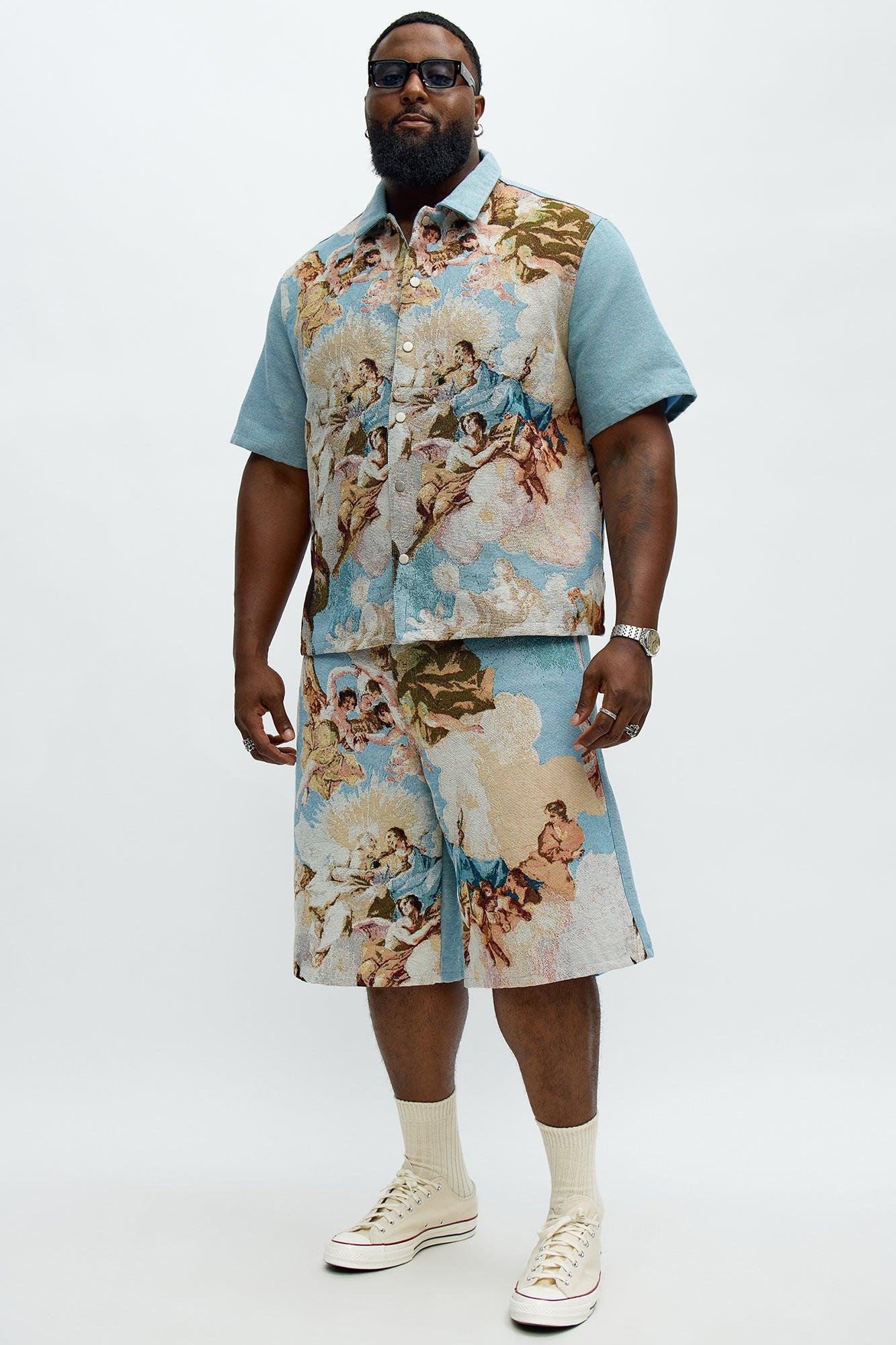 Angels Tapestry Button Up Shirt - Blue/combo Male Product Image